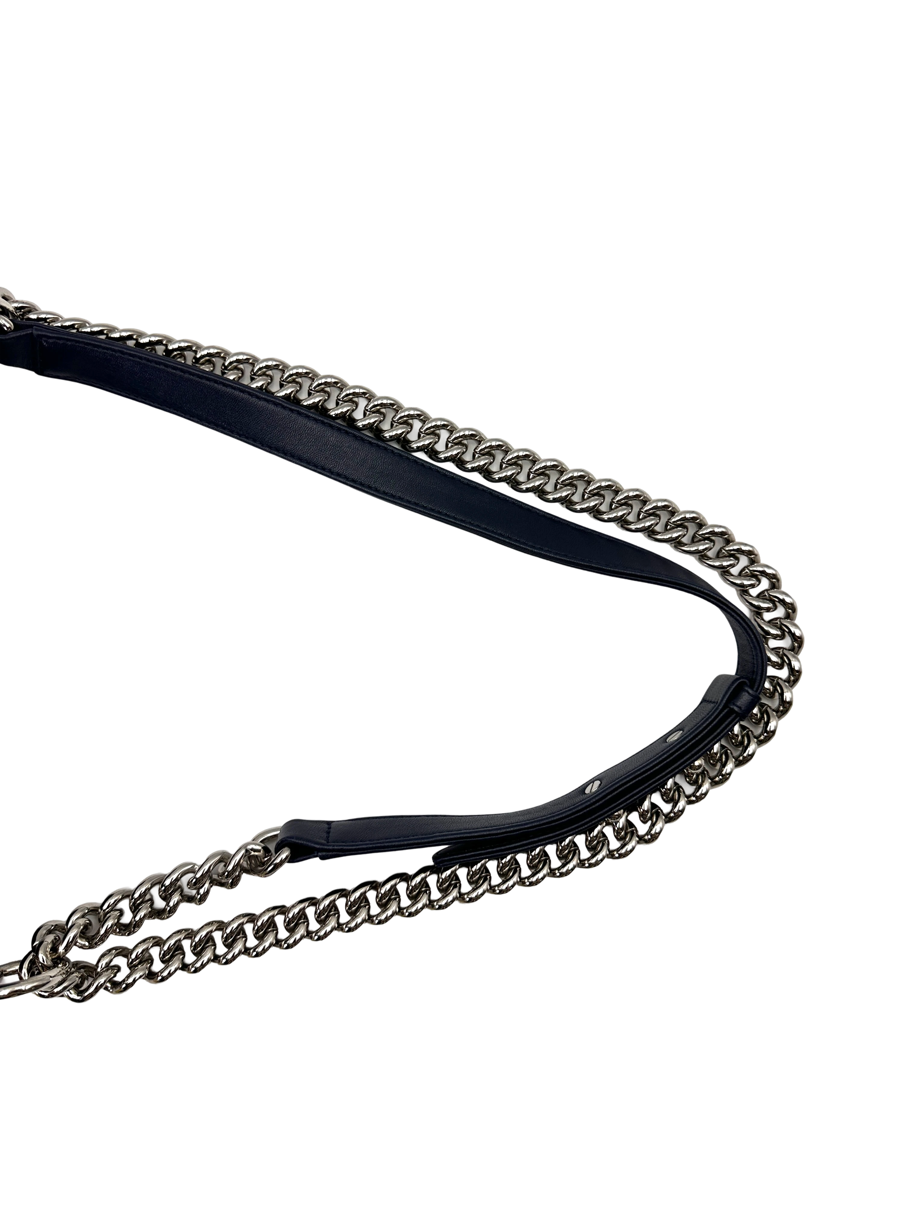 Chanel LeBoy Navy Quilted Leather Flap Bag With Silver Buckle(24***82) CC2173