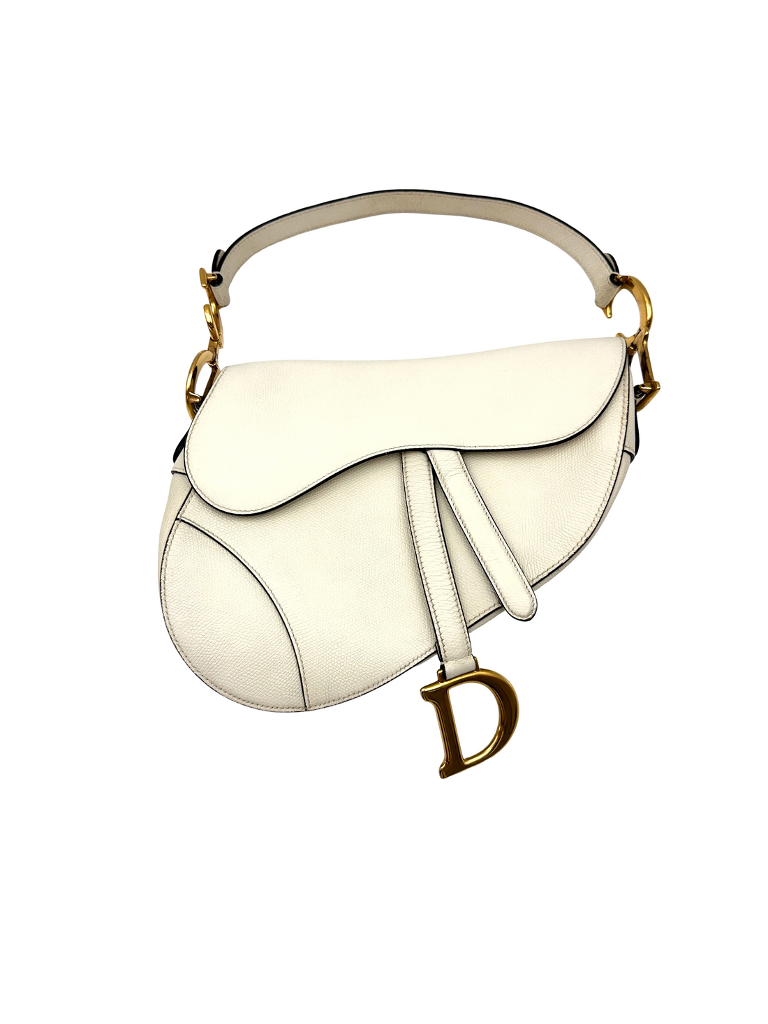 Christian Dior White Leather Medium Size Saddle Bag DR802