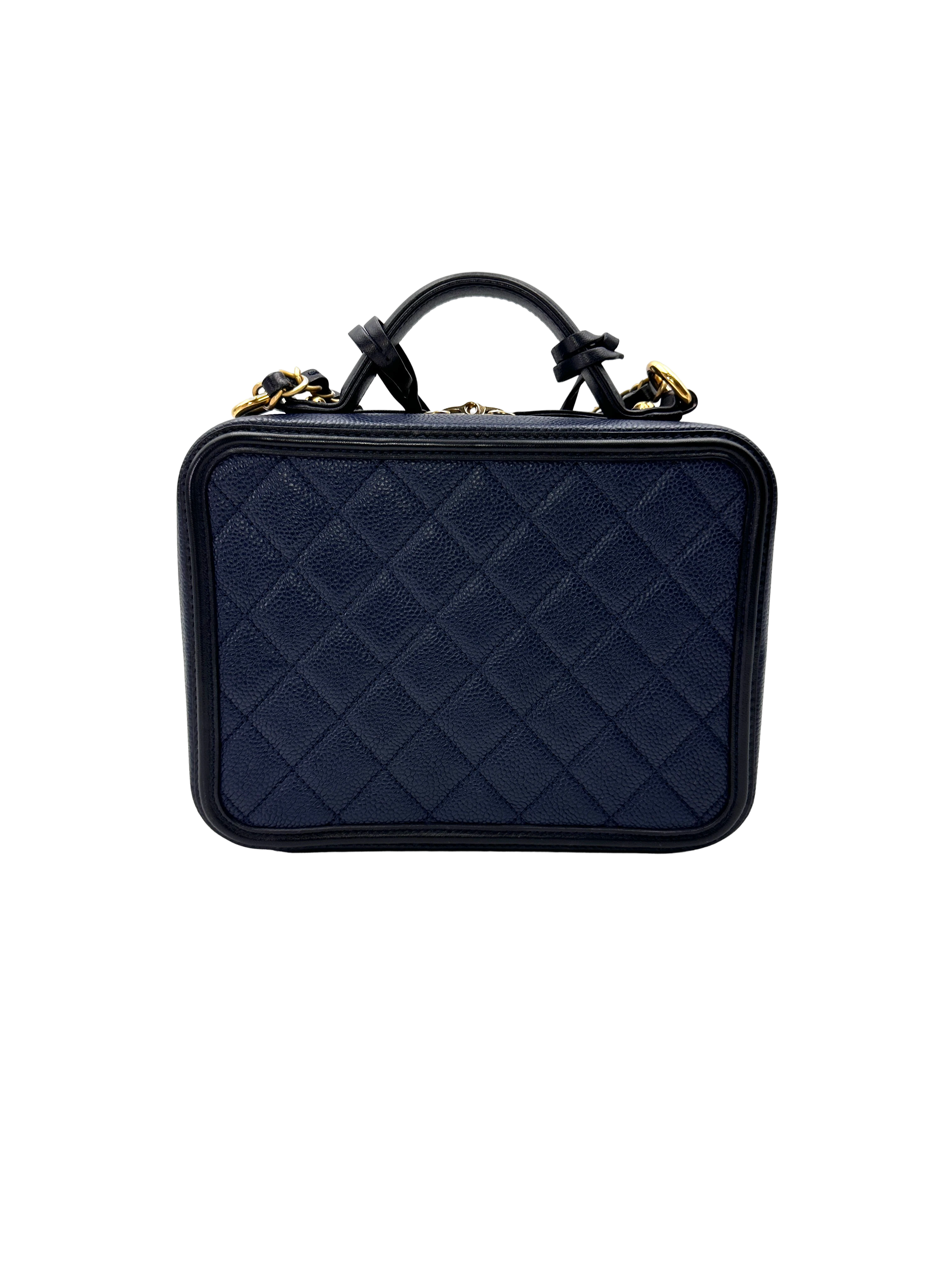 Chanel CC Filigree Navy Quilted Leather Top Handle Vanity Case(23***26) CC2174