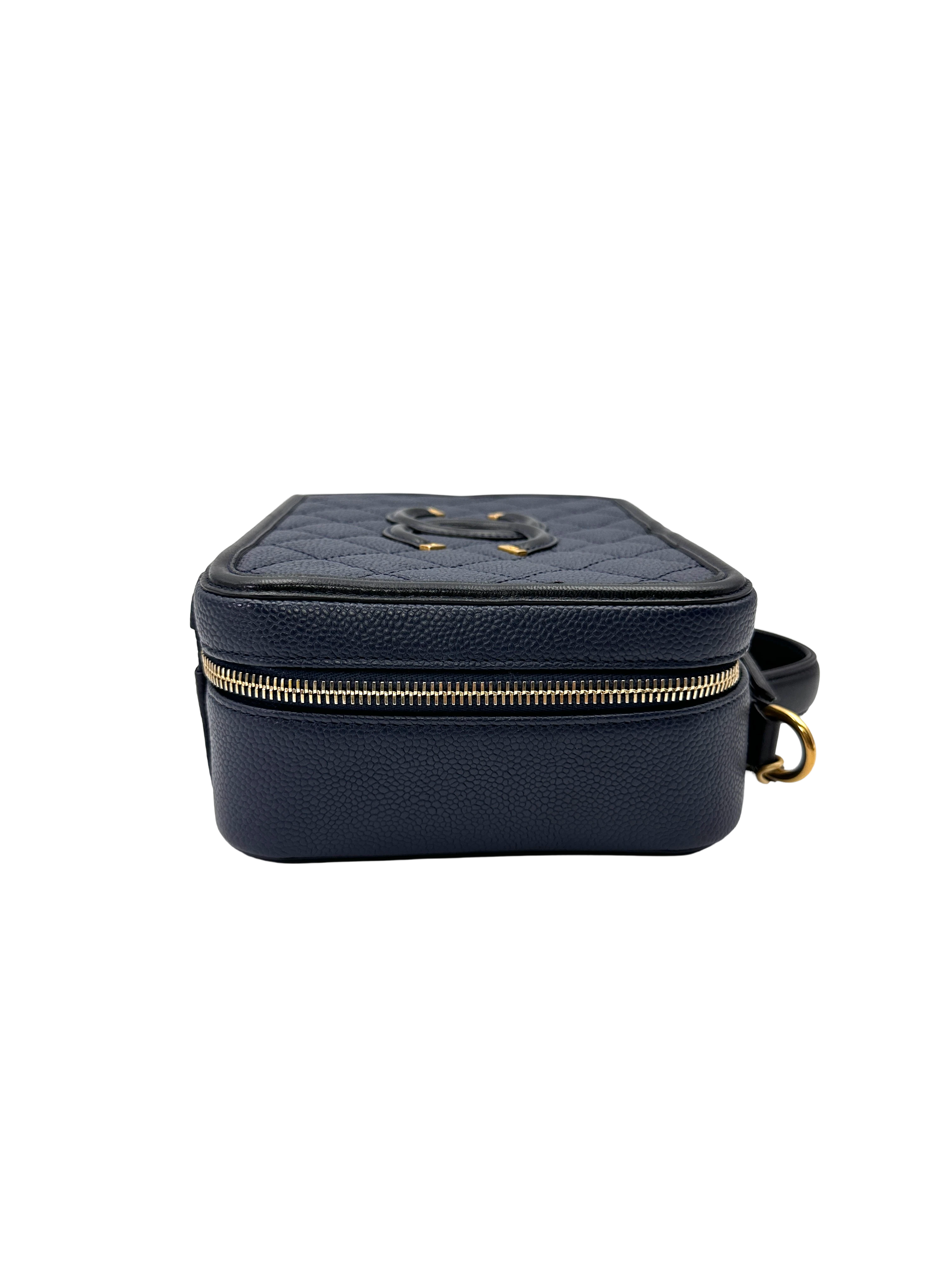 Chanel CC Filigree Navy Quilted Leather Top Handle Vanity Case(23***26) CC2174