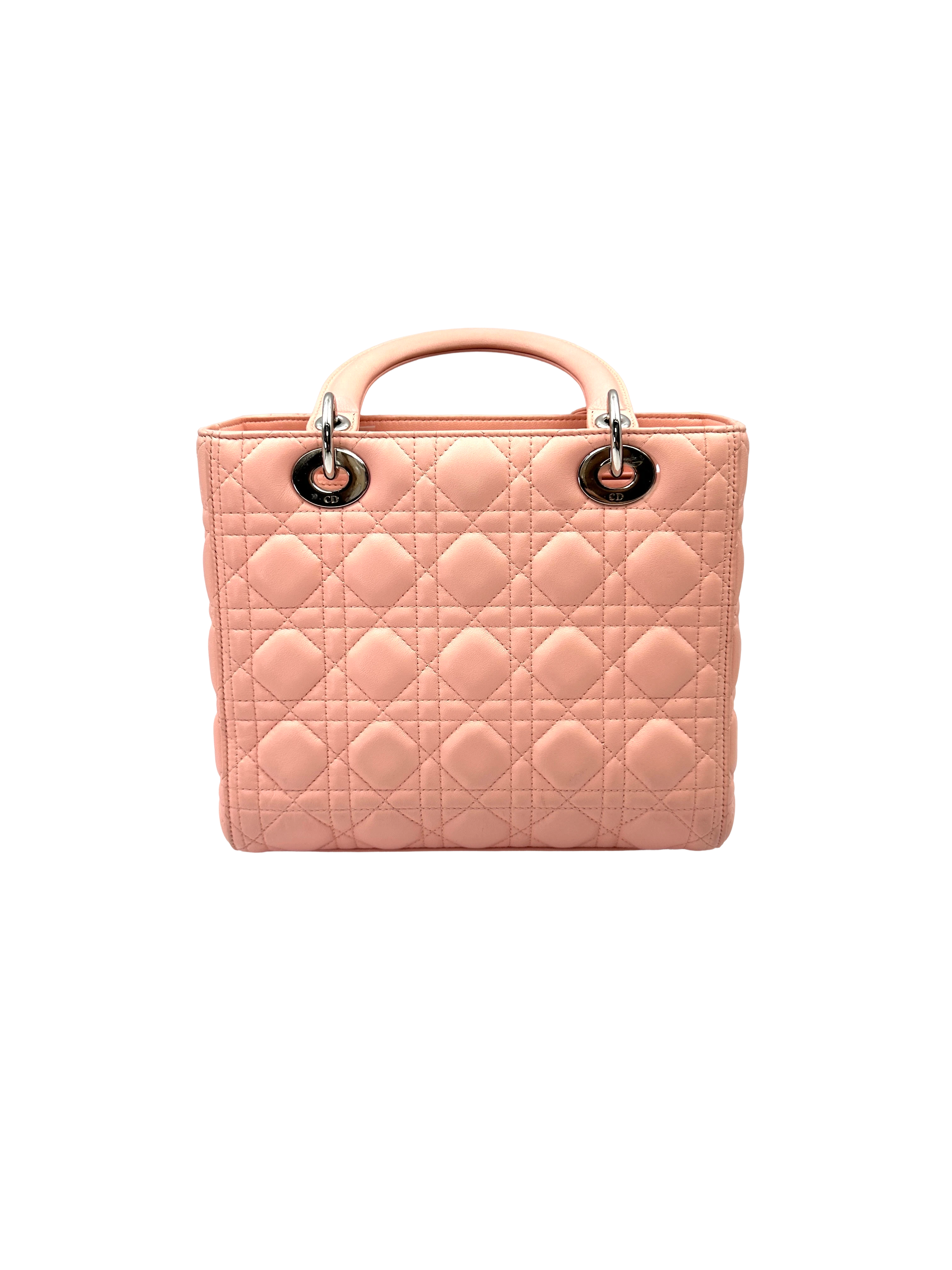 Christian Dior Lady Dior Pink Cannage Leather Handle Bag With Silver Charms DR803