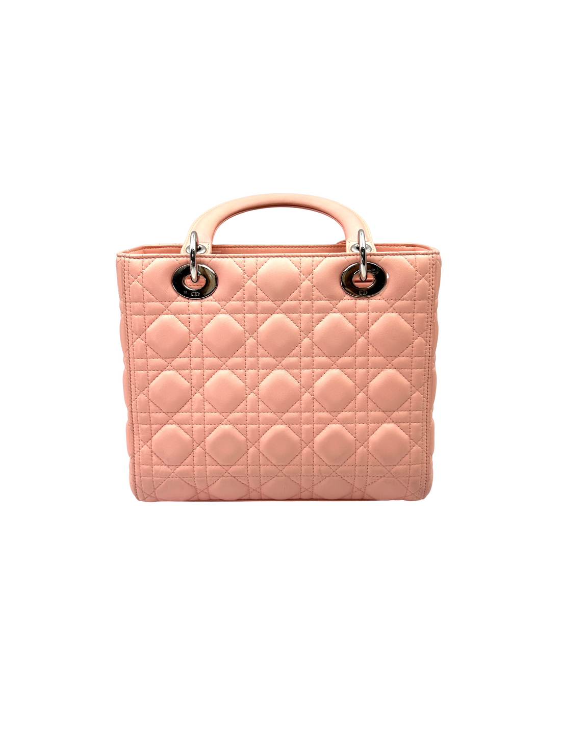 Christian Dior Lady Dior Pink Cannage Leather Handle Bag With Silver Charms DR803