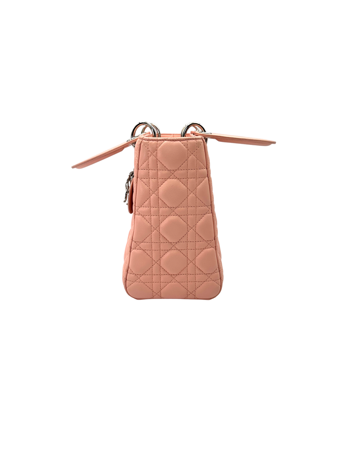 Christian Dior Lady Dior Pink Cannage Leather Handle Bag With Silver Charms DR803