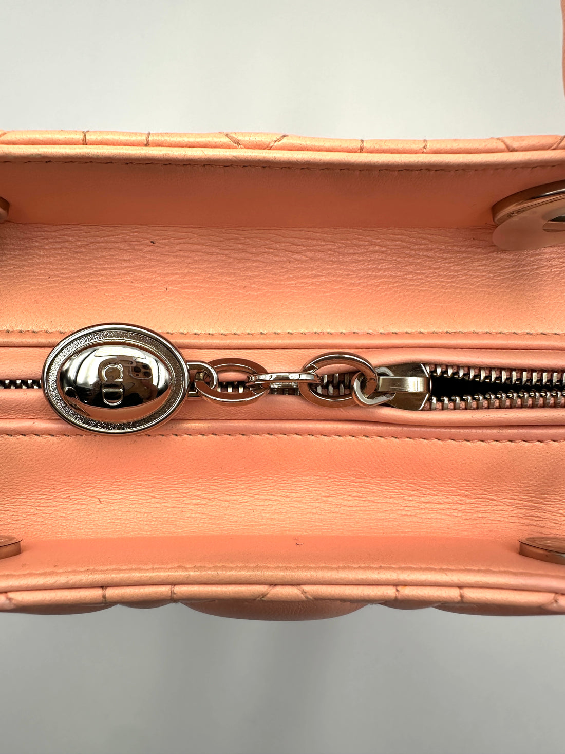 Christian Dior Lady Dior Pink Cannage Leather Handle Bag With Silver Charms DR803
