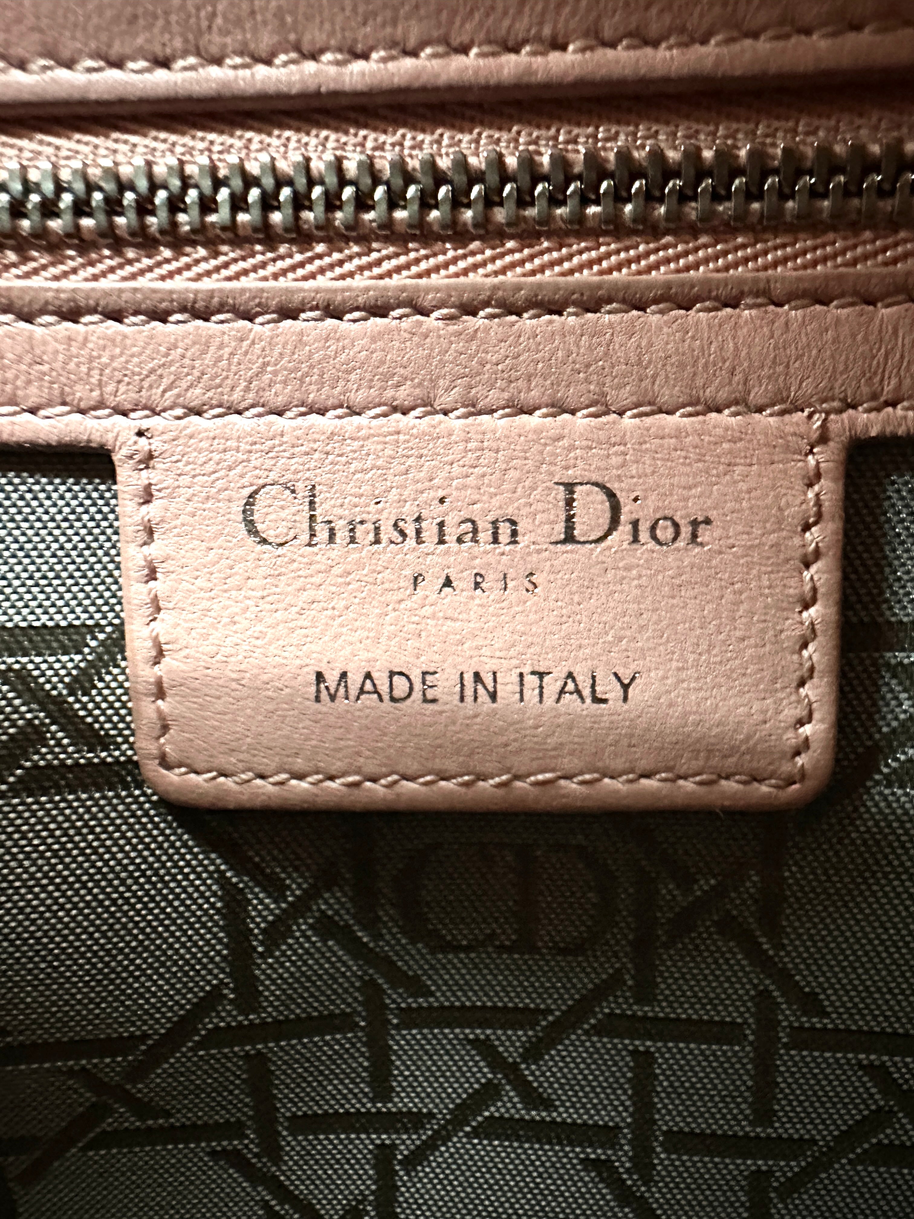 Christian Dior Lady Dior Pink Cannage Leather Handle Bag With Silver Charms DR803