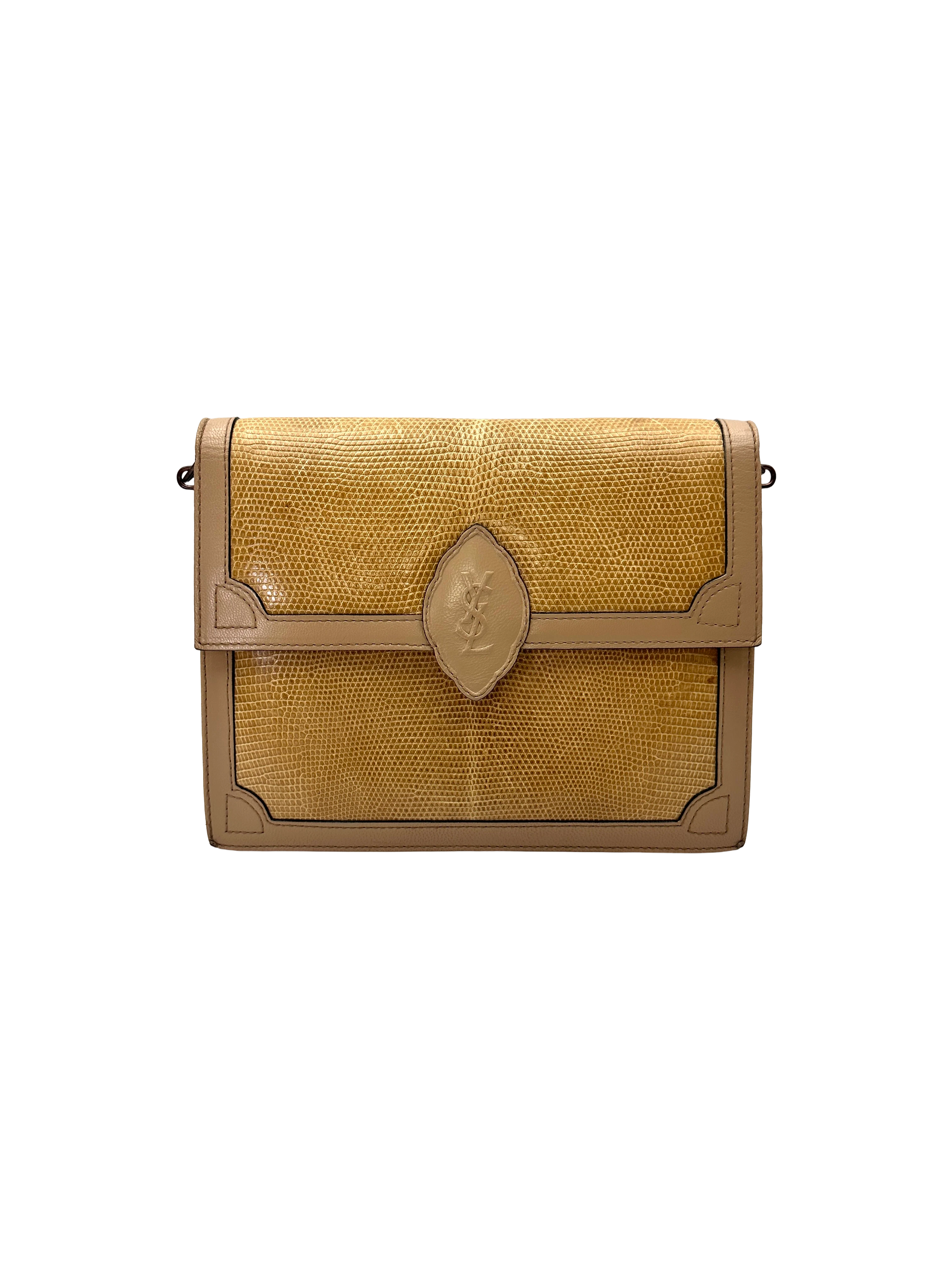 Saint Laurent Yves Cassandra Beige Lizard Embossed Leather Shoulder Bag SL262