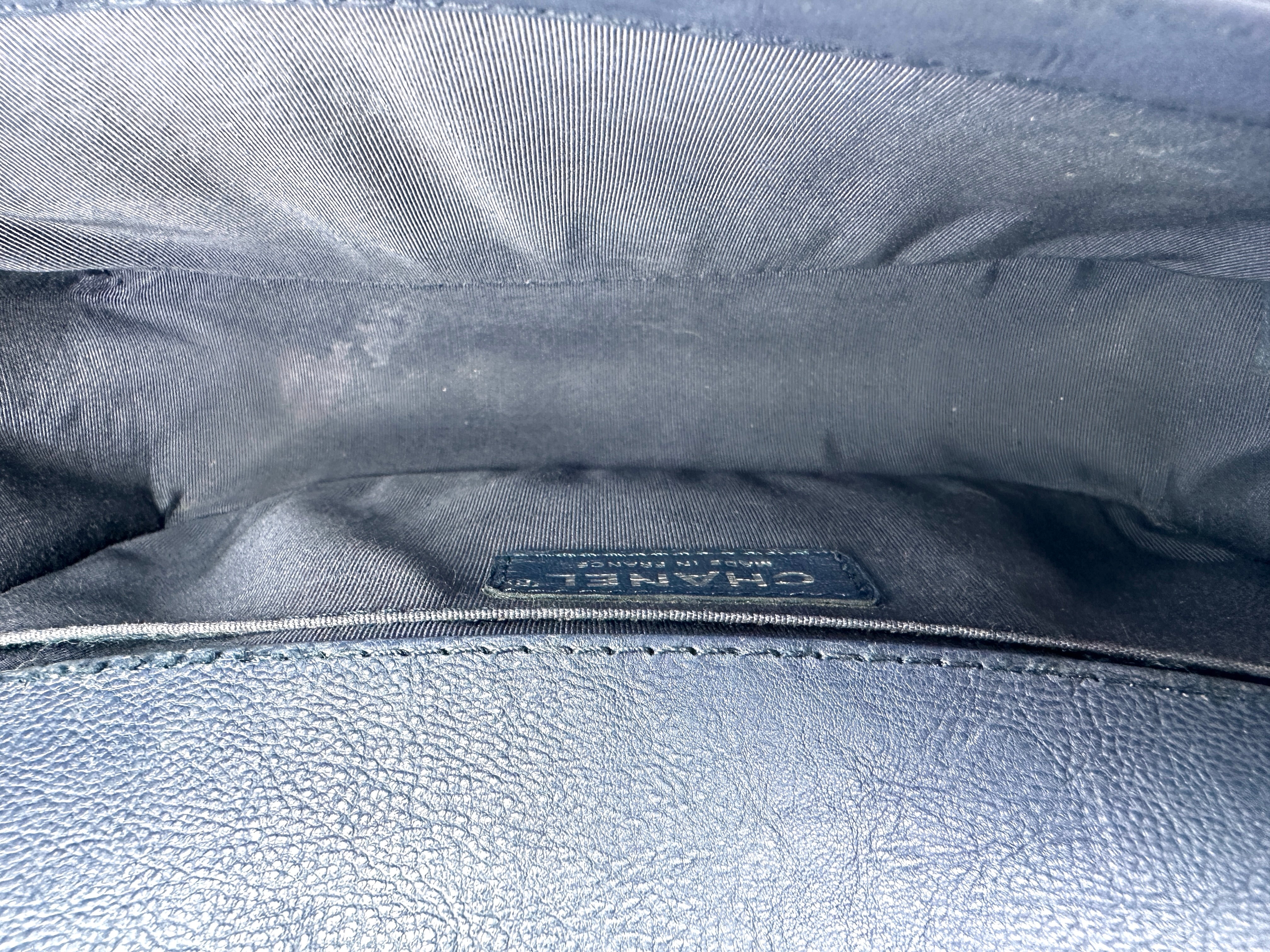 Chanel LeBoy Blue Quilted Leather Medium Size Top Handle Flap Bag With Silver Buckle(23***76)  CC2176