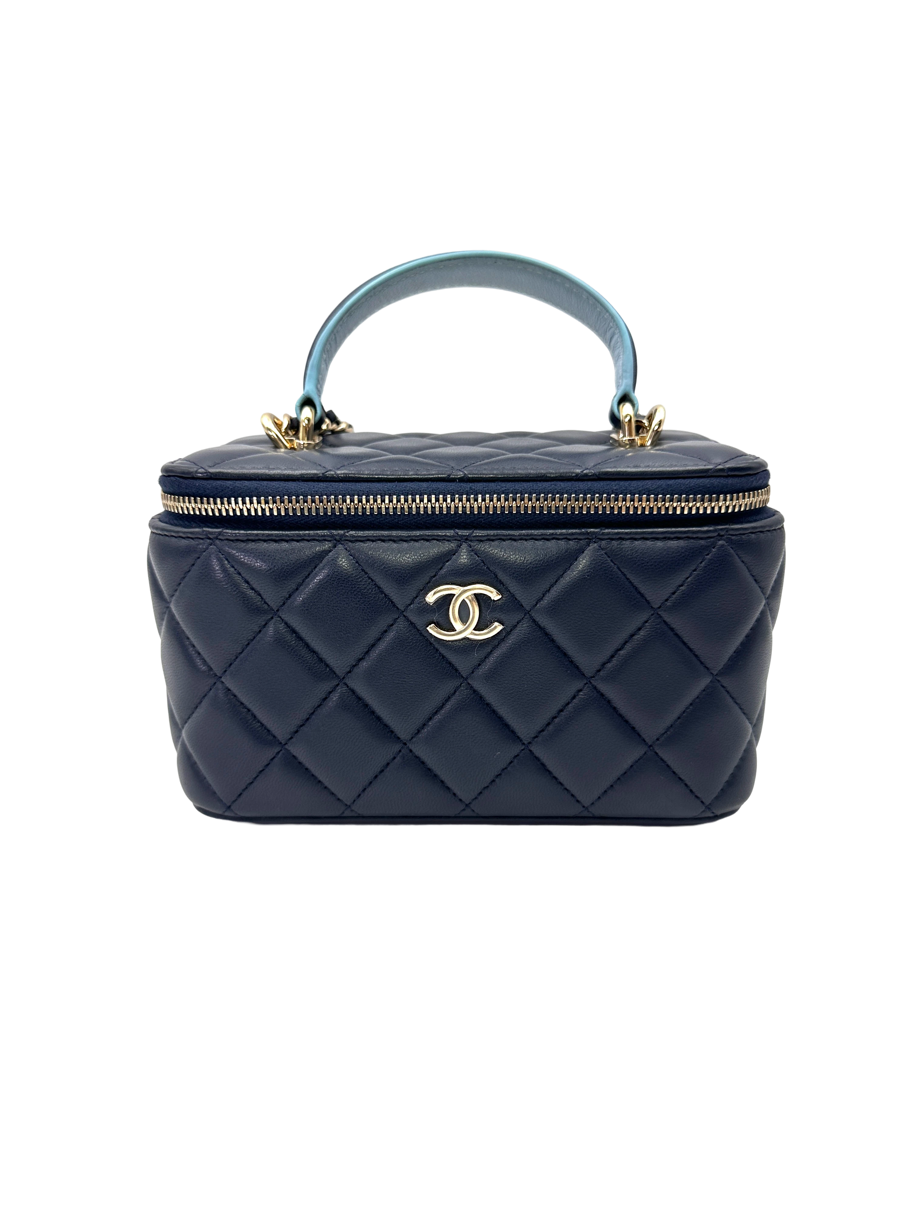 Chanel Navy Quilted Lambskin Top Handle Vanity Case(LT***CH) CC2177