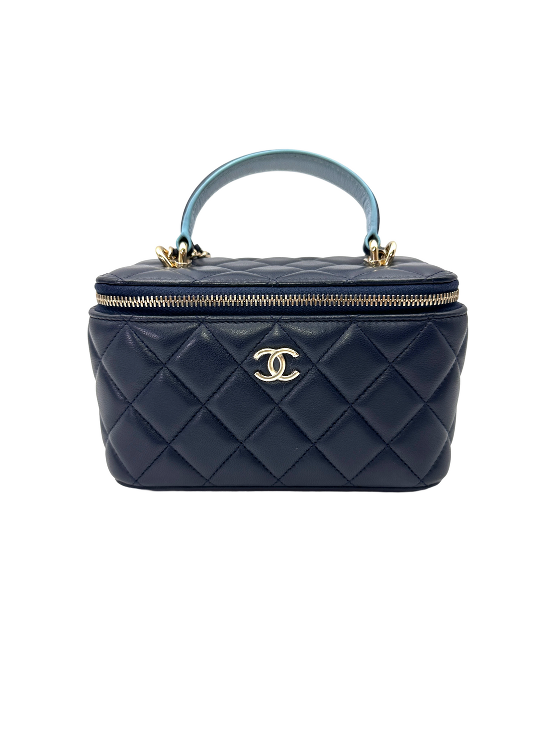 Chanel Navy Quilted Lambskin Top Handle Vanity Case(LT***CH) CC2177