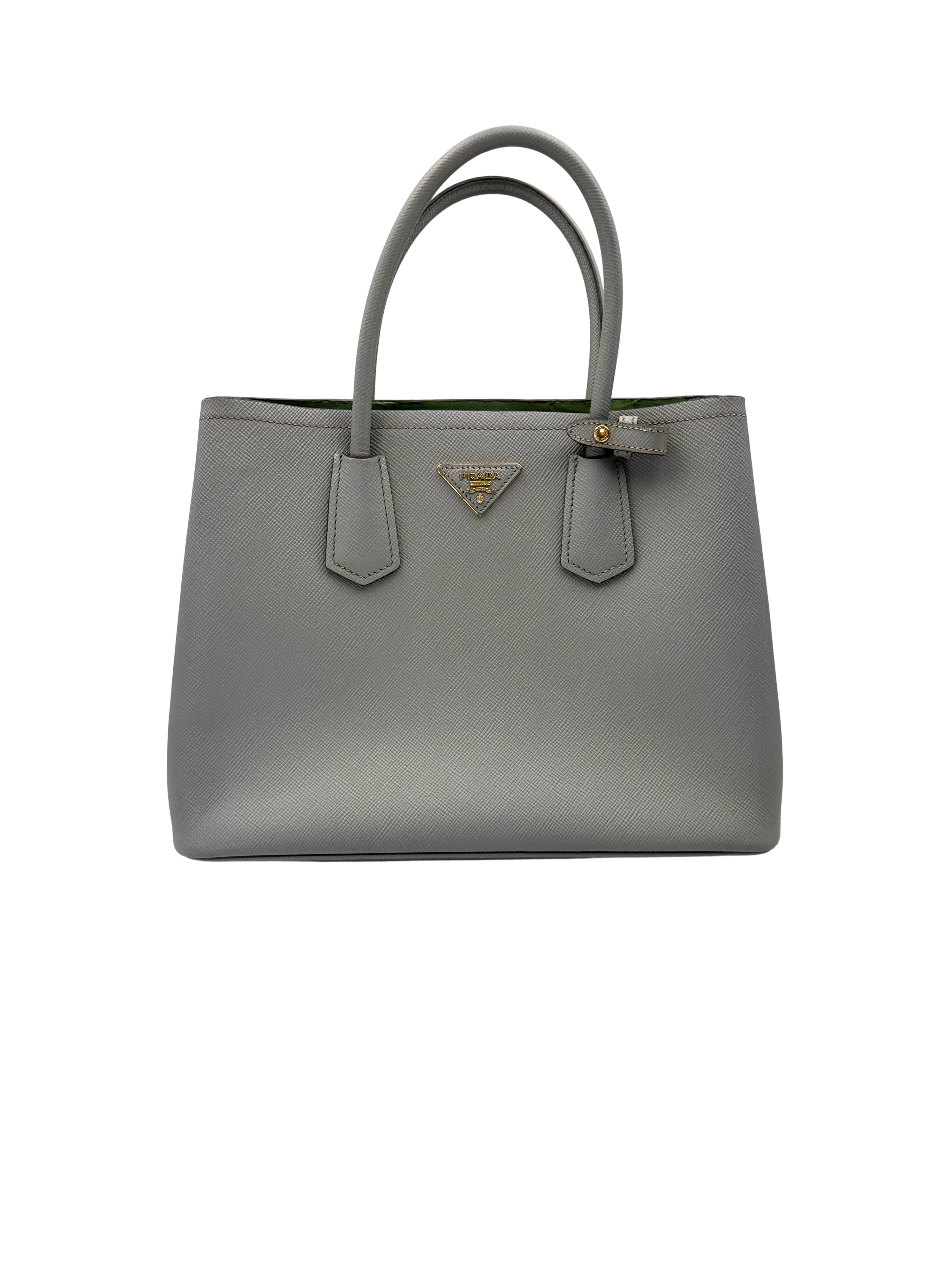 Prada Double Grey Saffiano Cuir Leather Handle Bag PR489