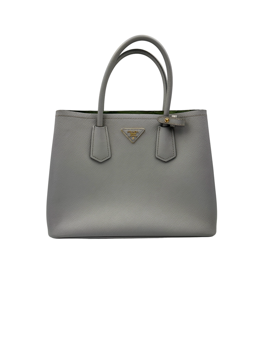 Prada Double Grey Saffiano Cuir Leather Handle Bag PR489