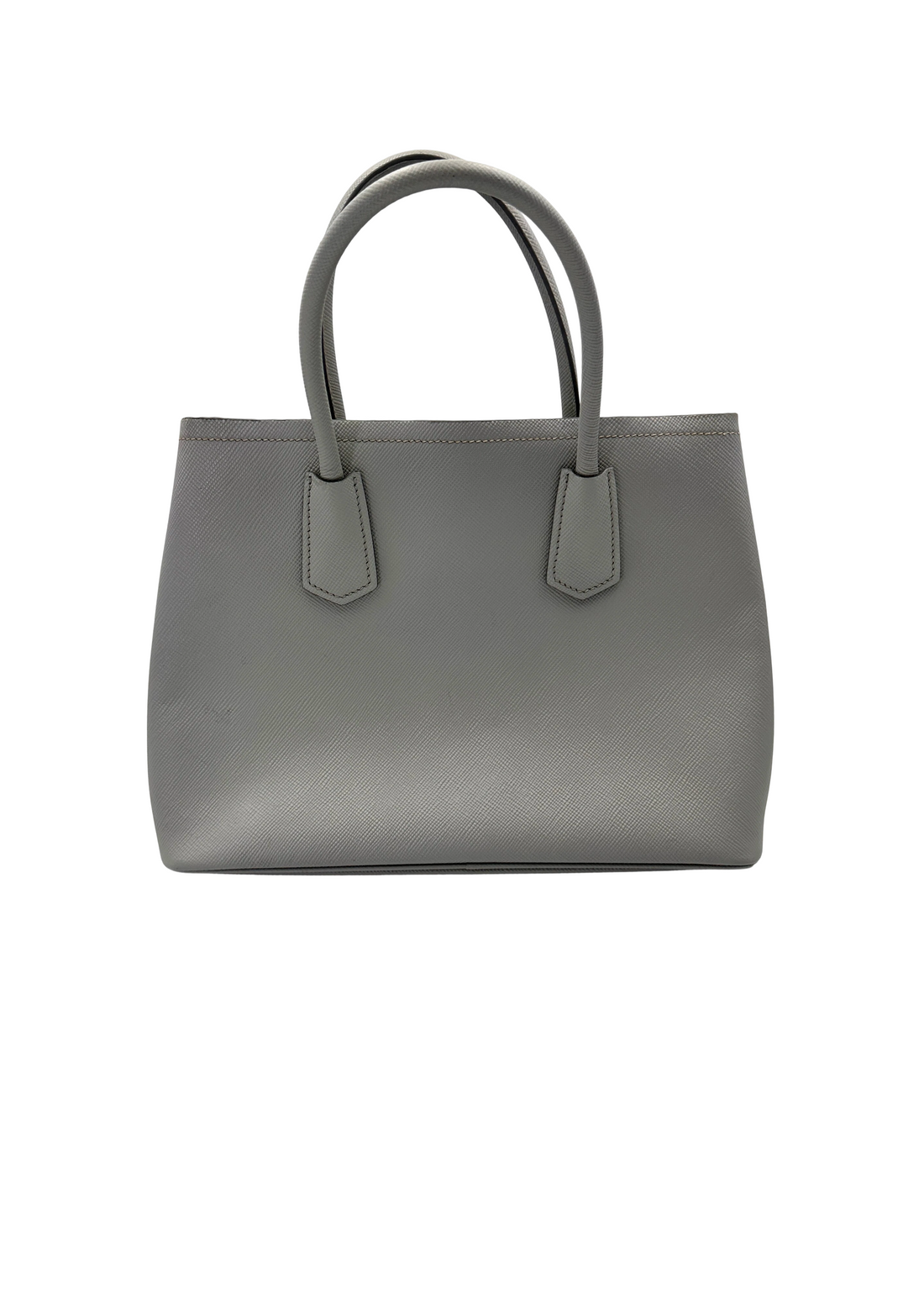 Prada Double Grey Saffiano Cuir Leather Handle Bag PR489