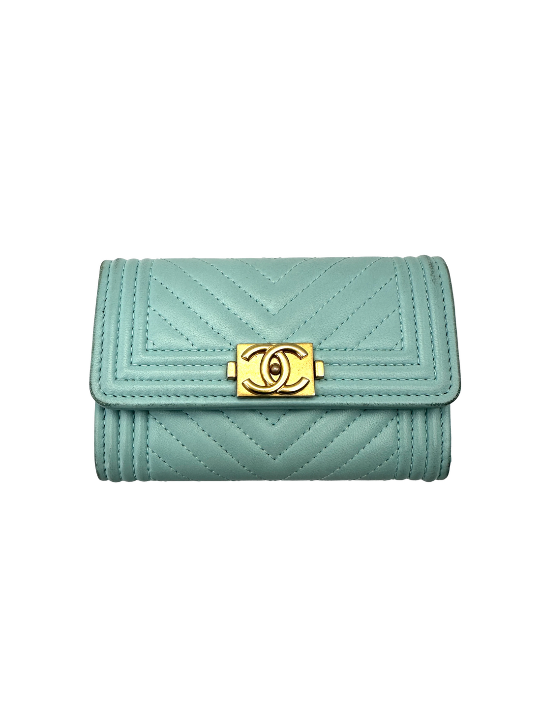 Chanel LeBoy Blue Chevron Quilted Leather Long Wallet(26***84) CC2179