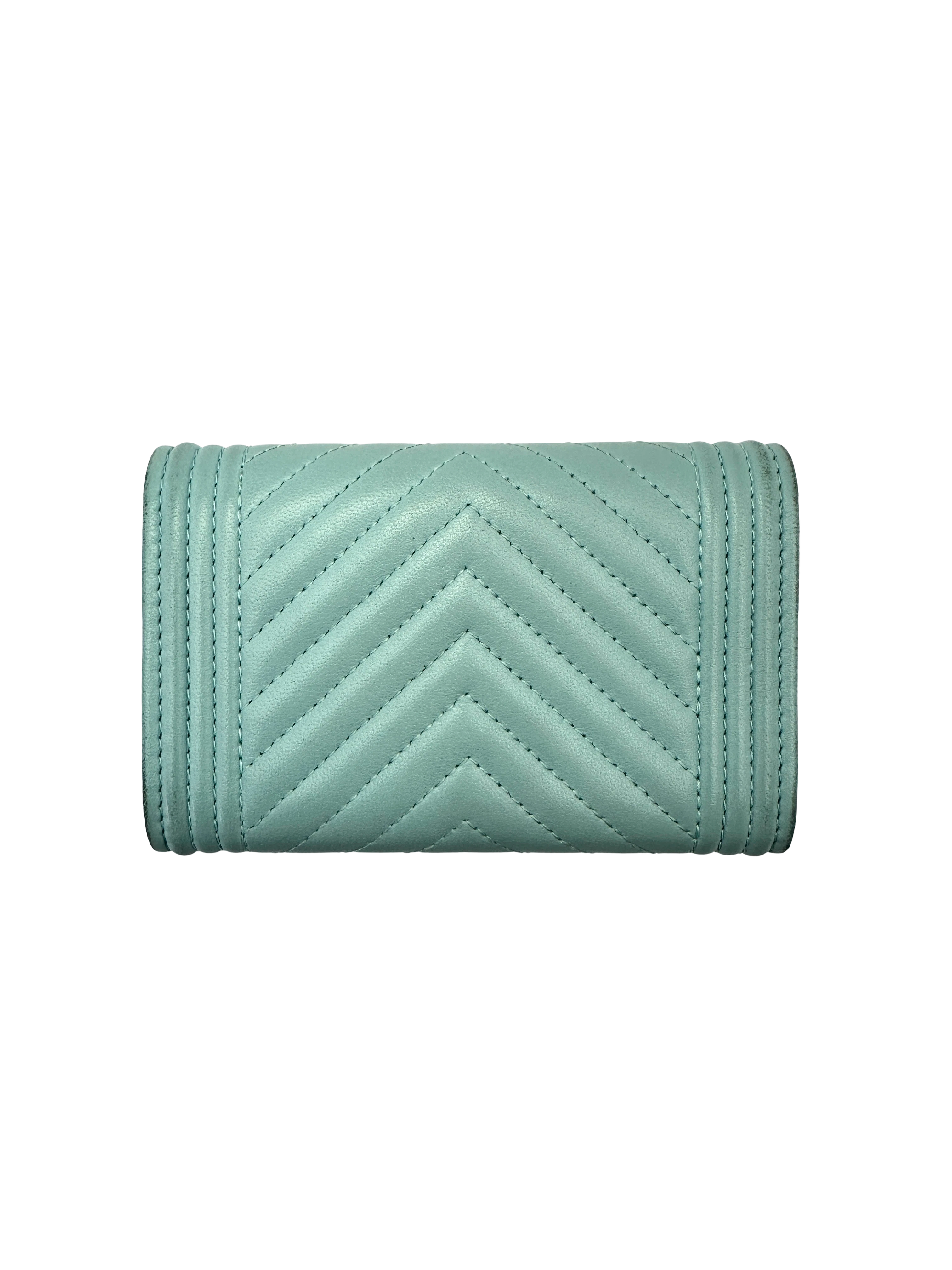 Chanel LeBoy Blue Chevron Quilted Leather Long Wallet(26***84) CC2179