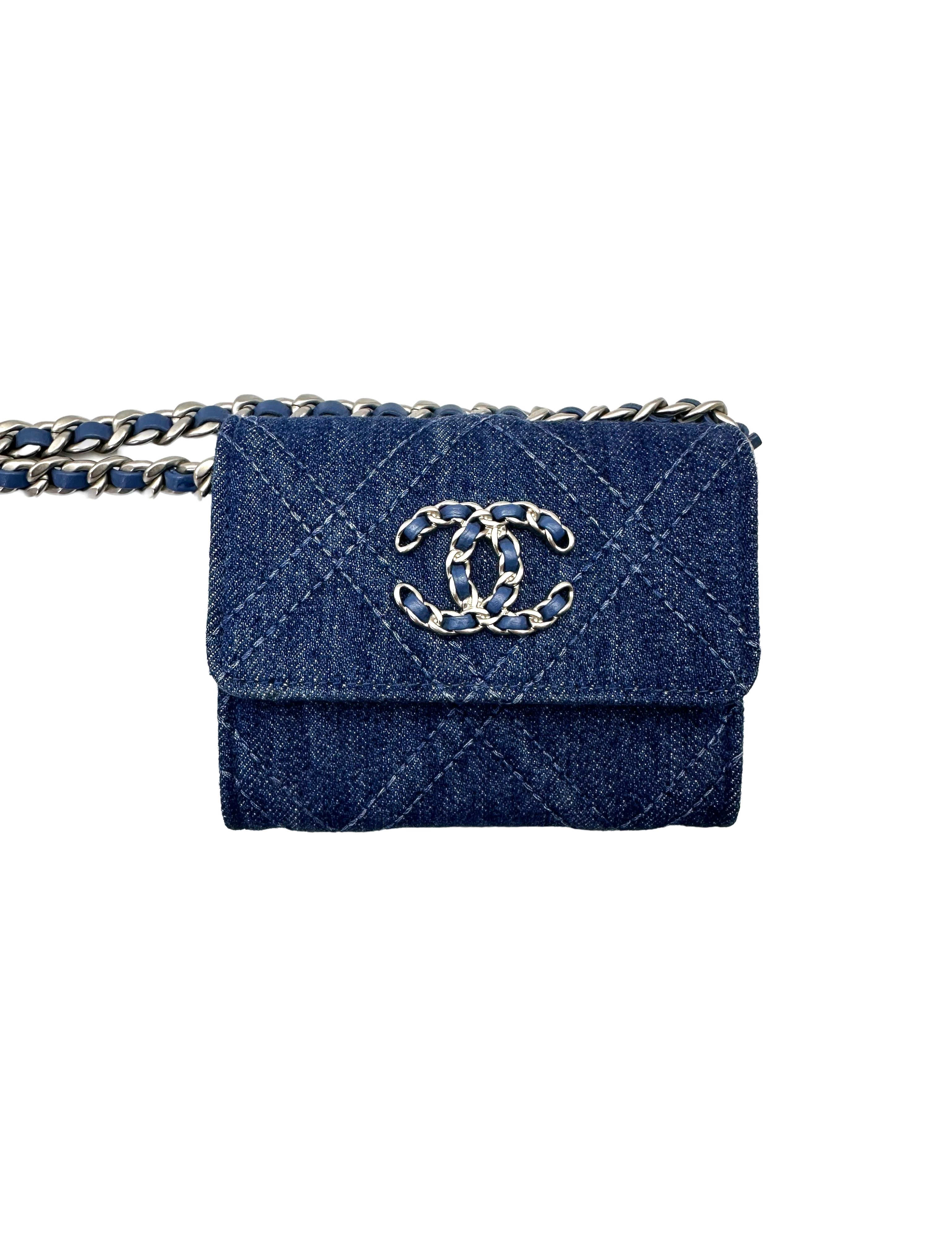Chanel 19 Blue Denim Quilted Leather Wallet On Chain(31***53) CC2180