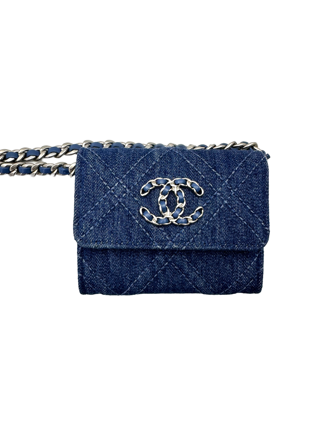 Chanel 19 Blue Denim Quilted Leather Wallet On Chain(31***53) CC2180