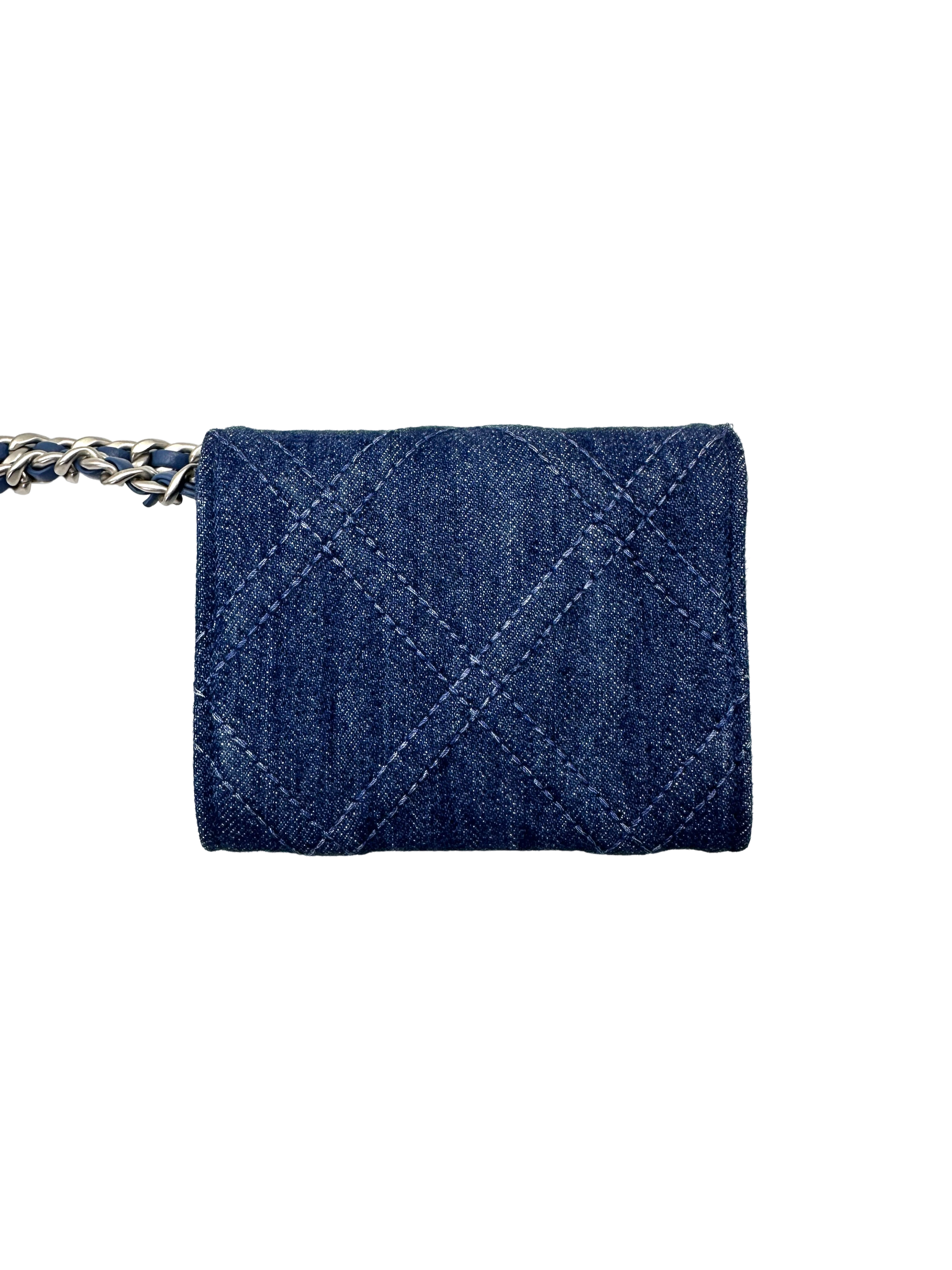 Chanel 19 Blue Denim Quilted Leather Wallet On Chain(31***53) CC2180