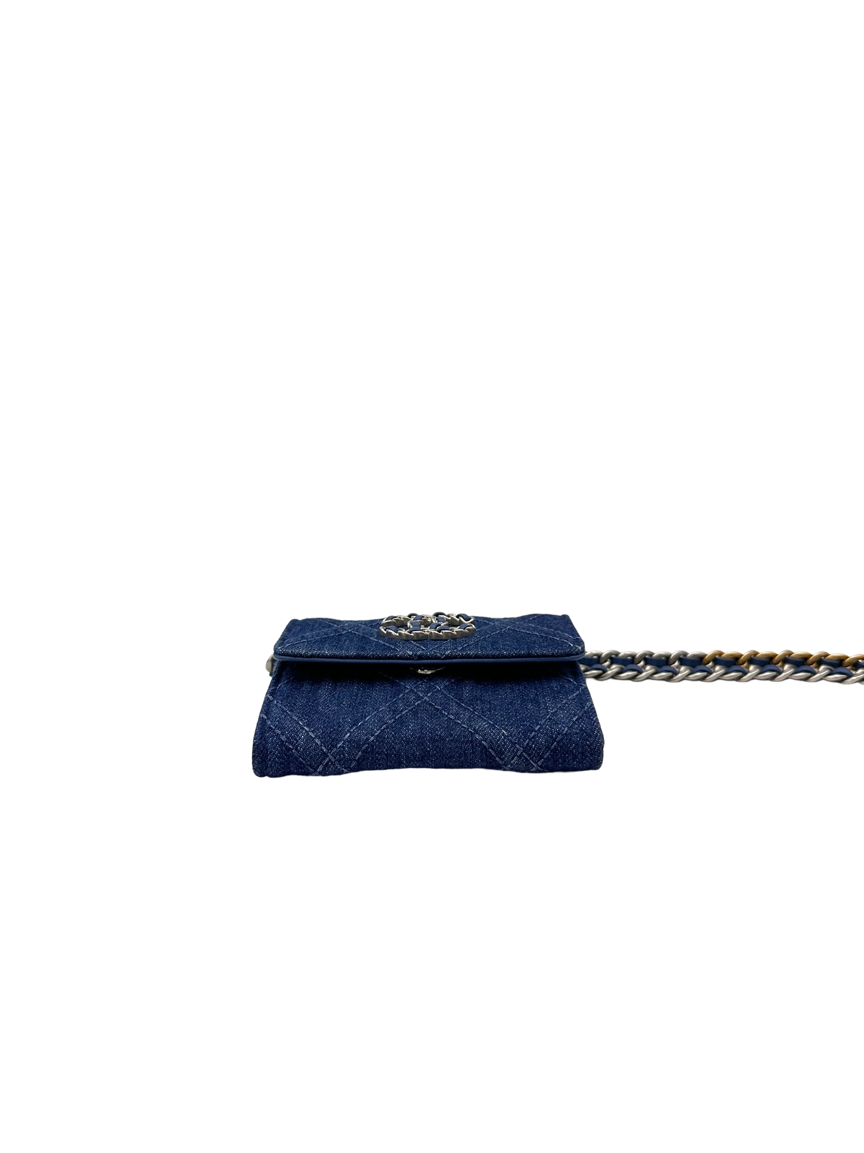 Chanel 19 Blue Denim Quilted Leather Wallet On Chain(31***53) CC2180