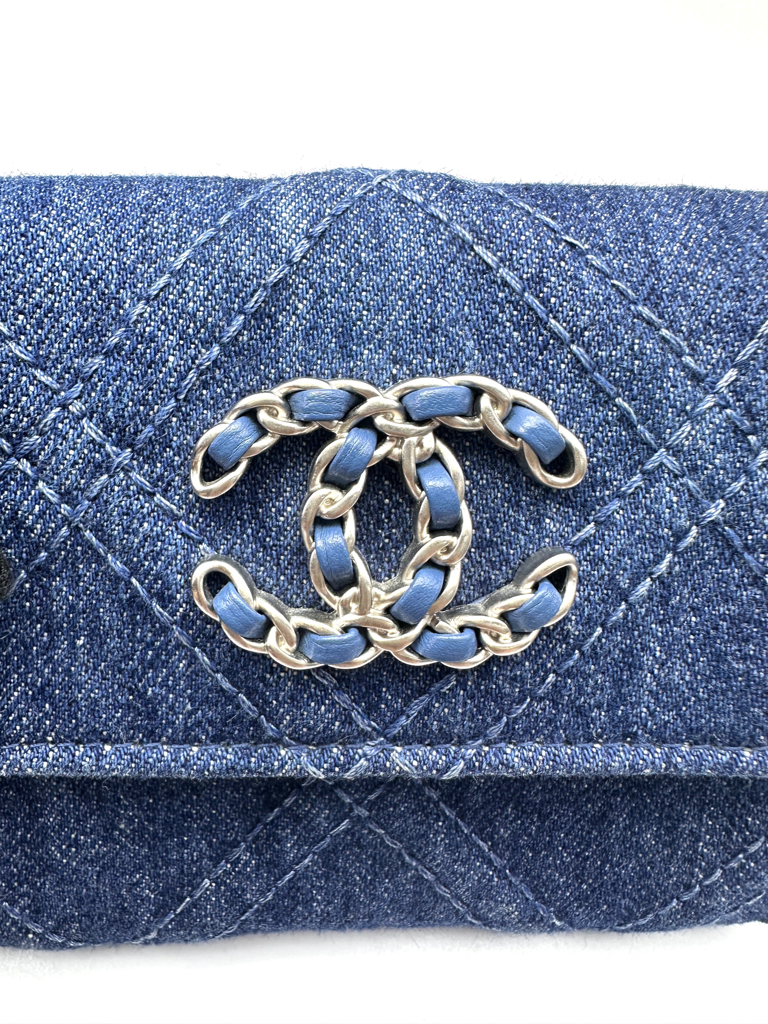 Chanel 19 Blue Denim Quilted Leather Wallet On Chain(31***53) CC2180