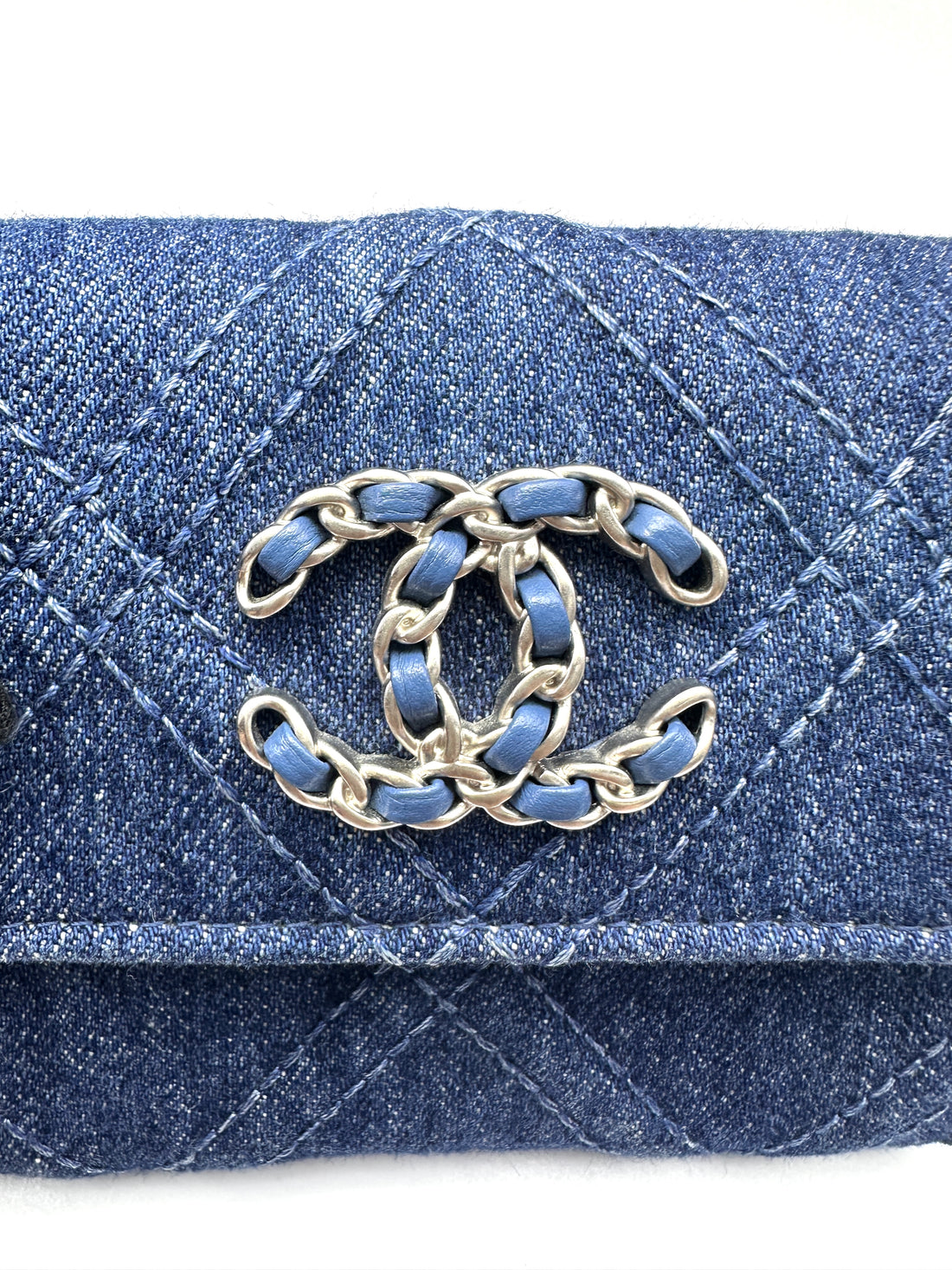 Chanel 19 Blue Denim Quilted Leather Wallet On Chain(31***53) CC2180