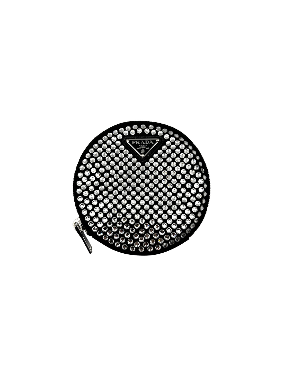 Prada Black Satin Crystal-Embellished Round Clutch PR488