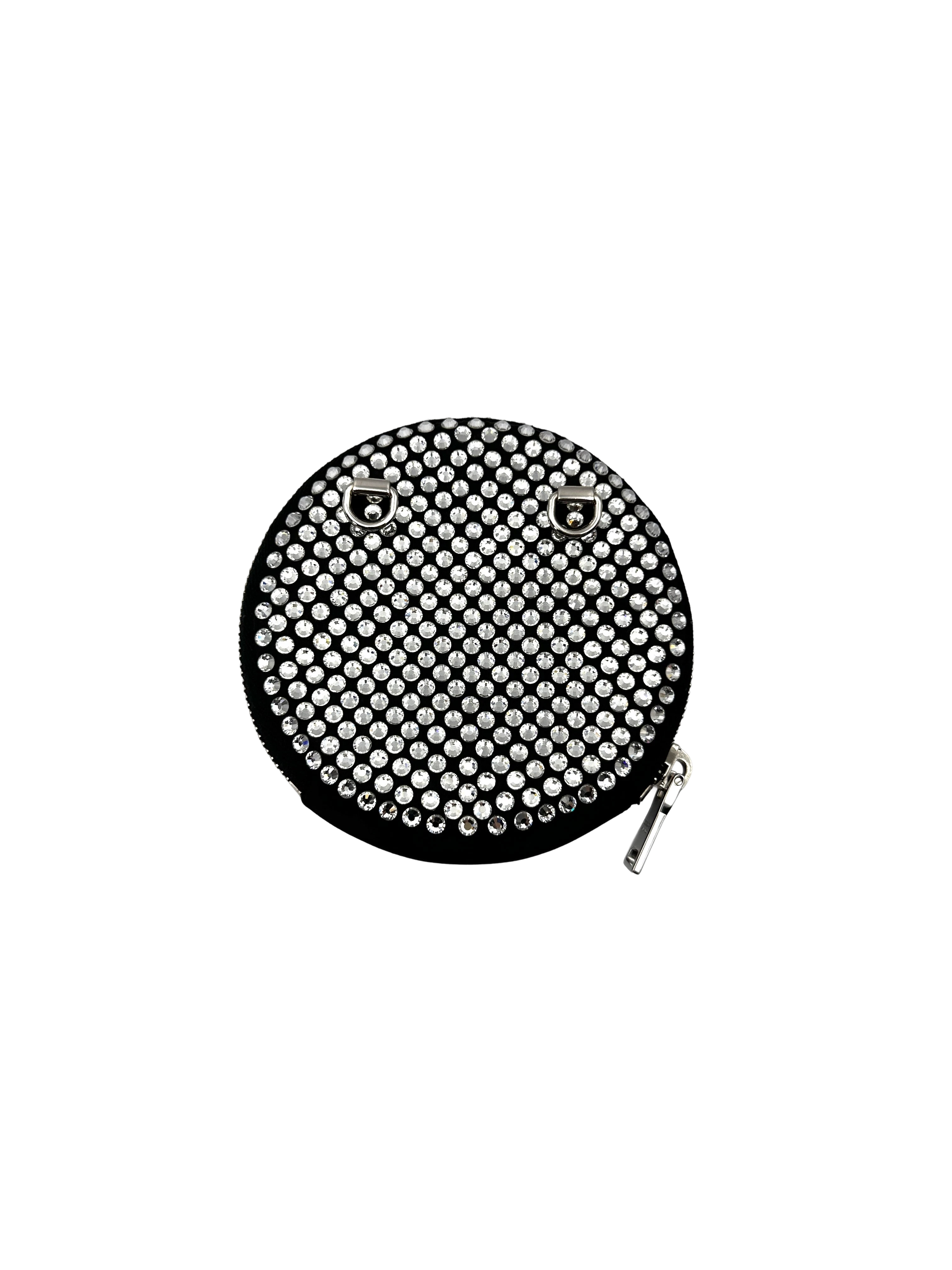 Prada Black Satin Crystal-Embellished Round Clutch PR488