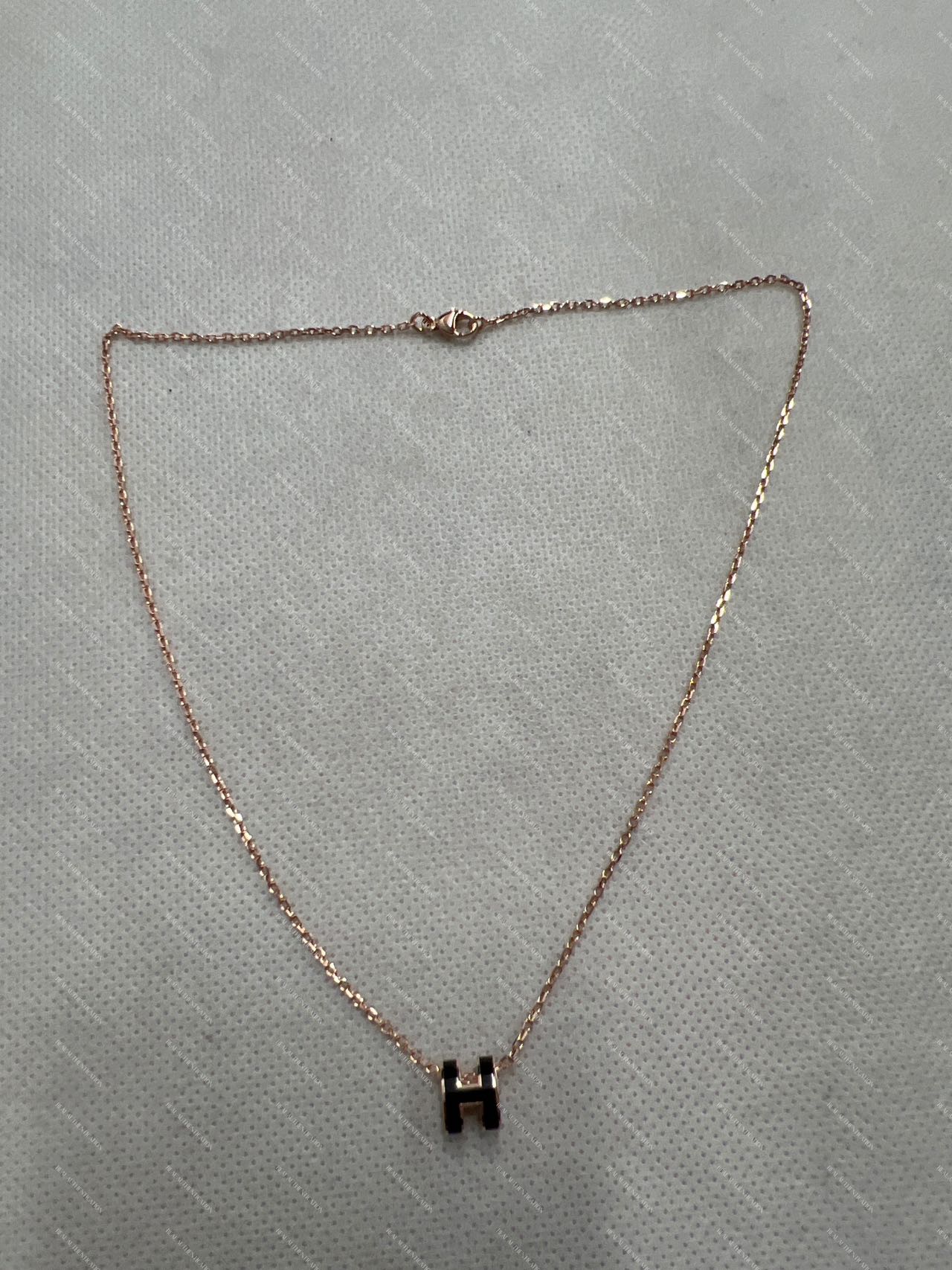 Hermes Mini Pop H Necklace,Gold-Plated Chain/Black "H" HMN04