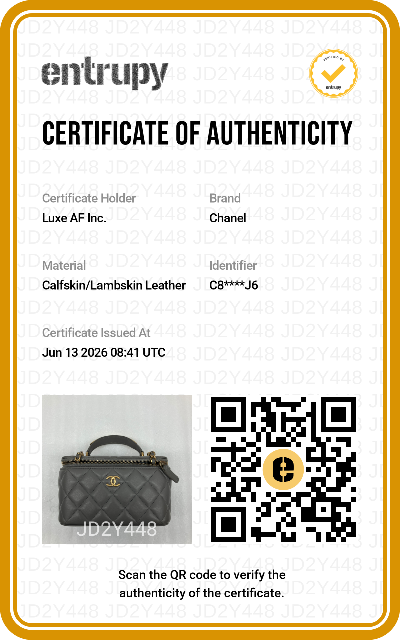 Chanel 22B Grey Quilted Lambskin Top Handle Vanity Case With Gold Hardware(C8***J6) CC2175
