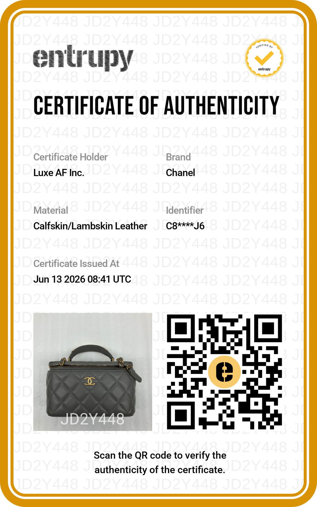 Chanel 22B Grey Quilted Lambskin Top Handle Vanity Case With Gold Hardware(C8***J6) CC2175