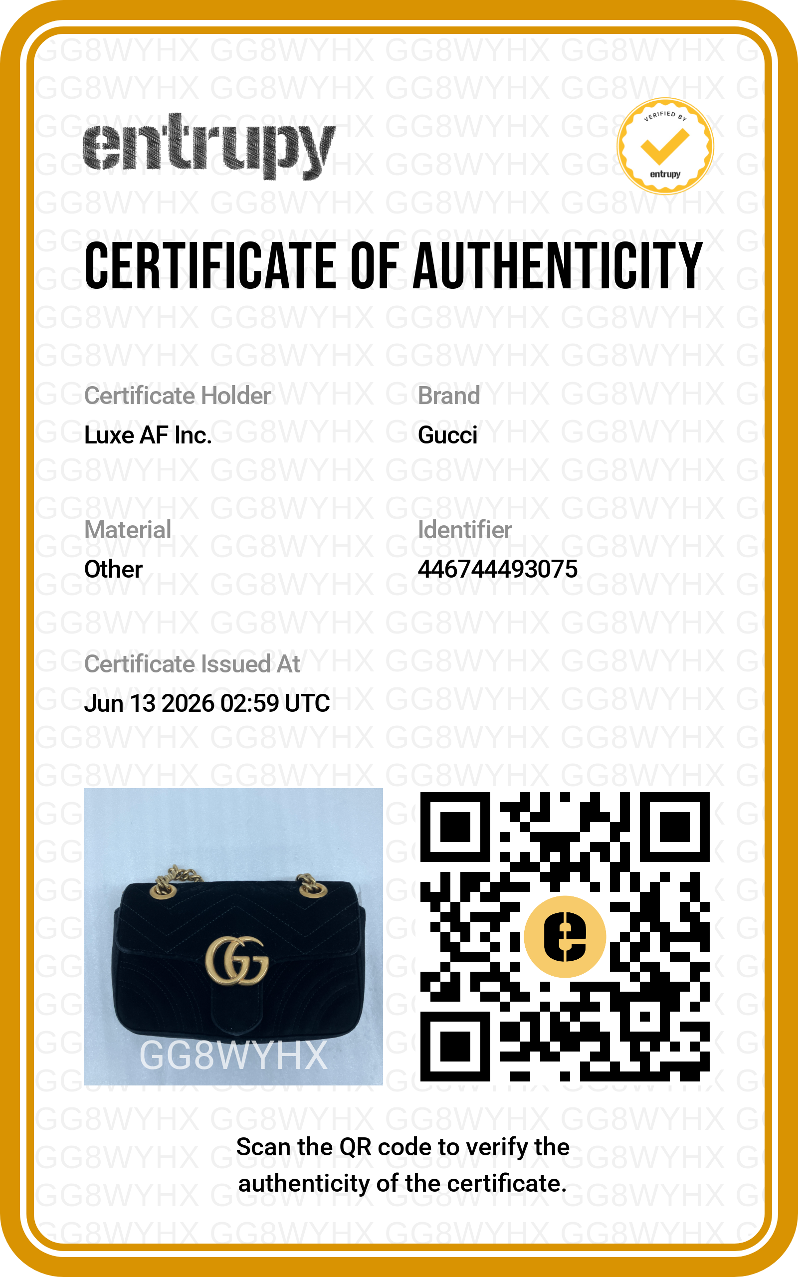 Gucci GG Marmont Black Velvet Shoulder Bag GG1323