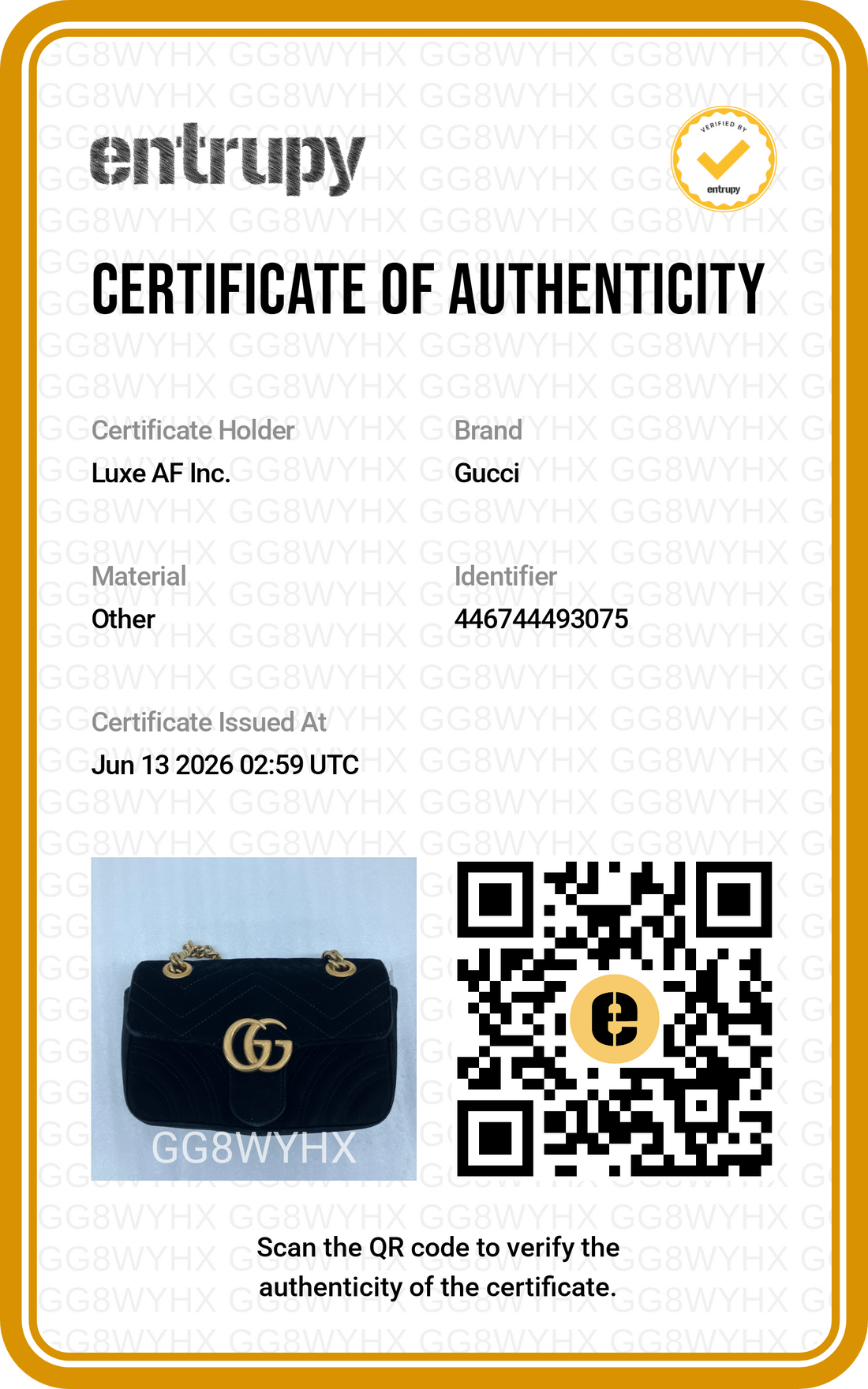 Gucci GG Marmont Black Velvet Shoulder Bag GG1323