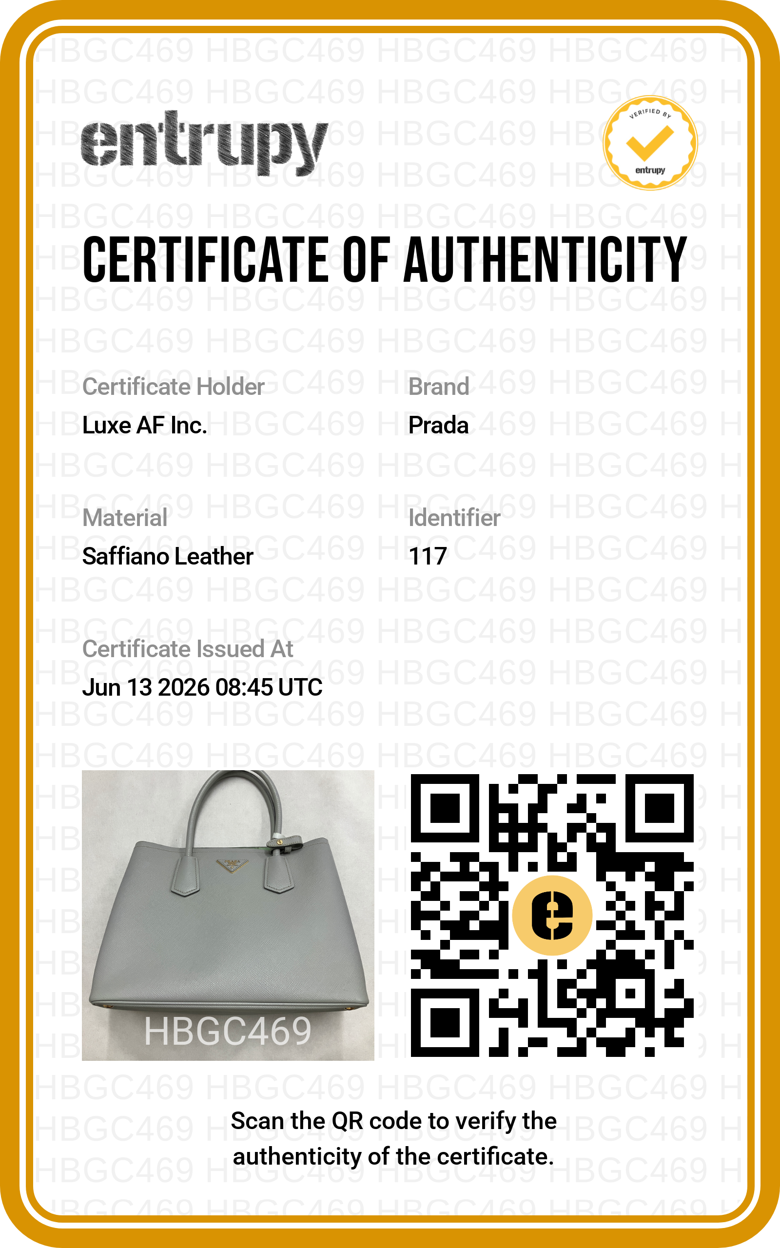 Prada Double Grey Saffiano Cuir Leather Handle Bag PR489