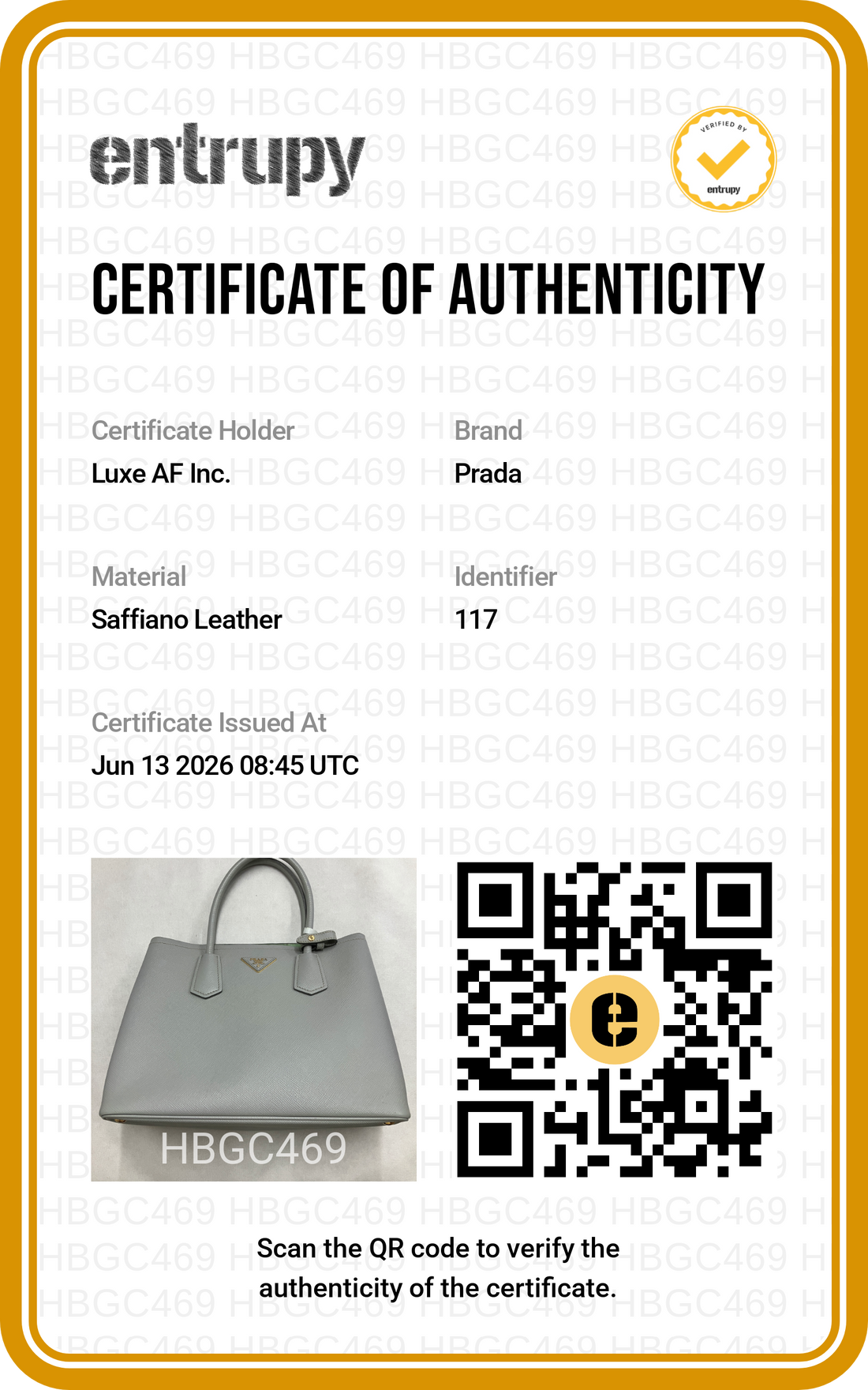 Prada Double Grey Saffiano Cuir Leather Handle Bag PR489