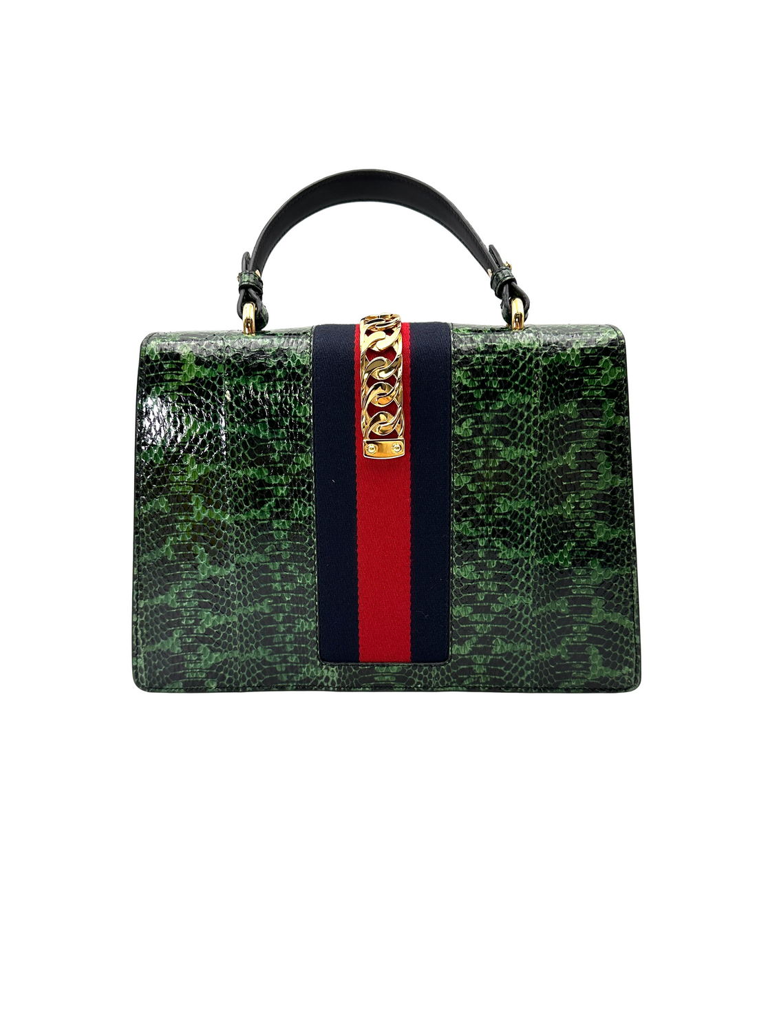 Gucci Sylvie Green Python Leather Large Size Handle Bag GG1331