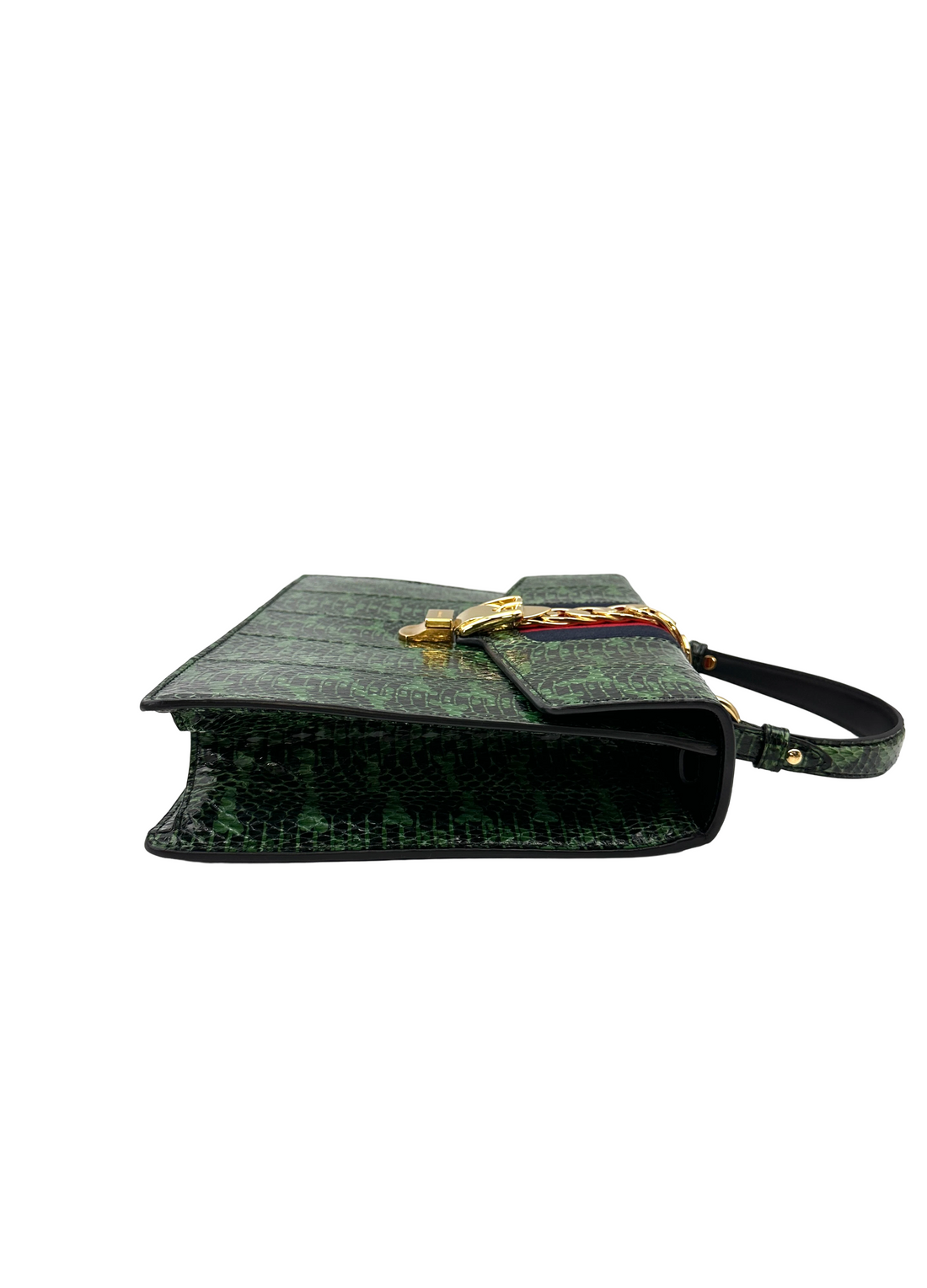 Gucci Sylvie Green Python Leather Large Size Handle Bag GG1331