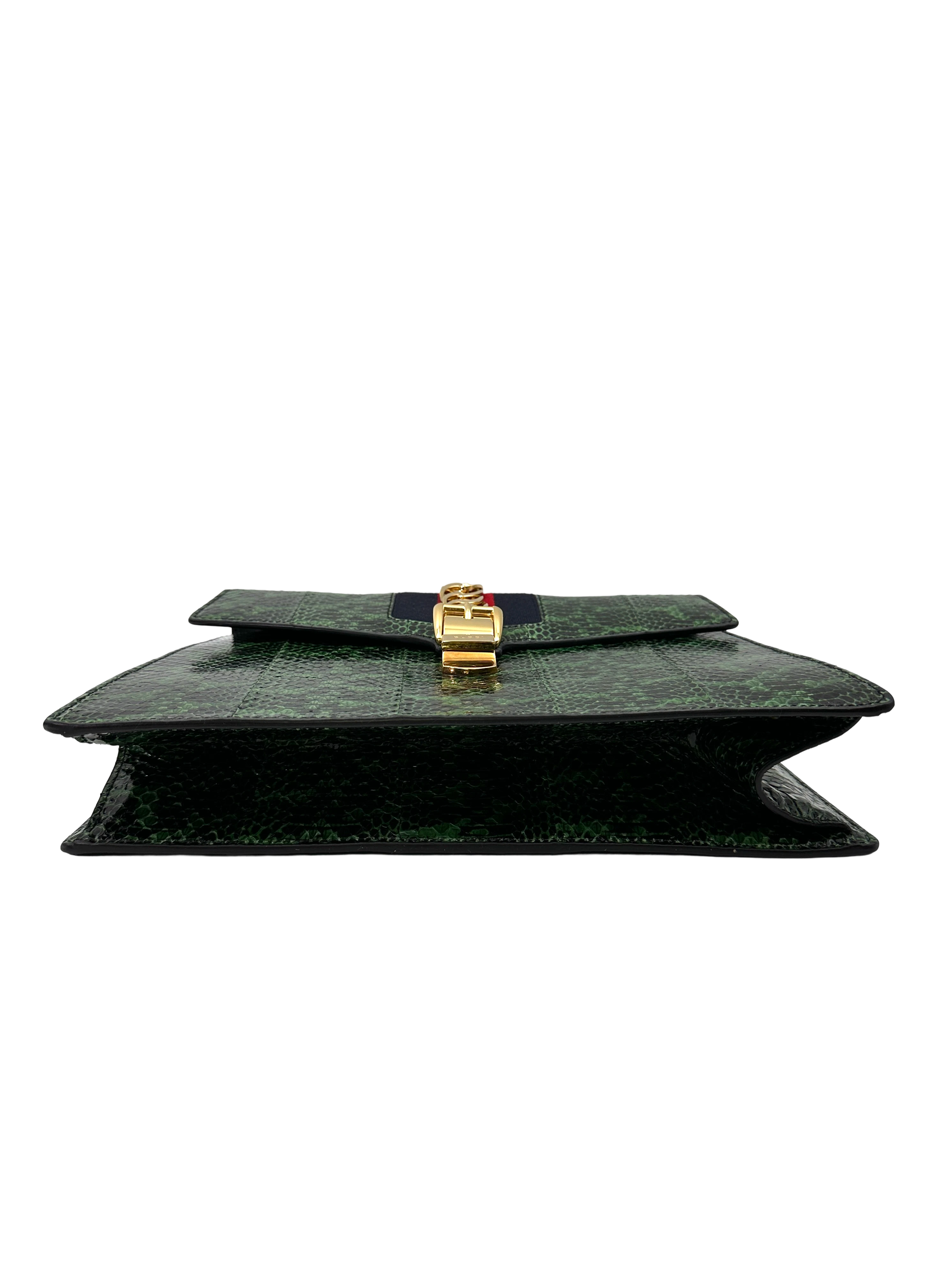 Gucci Sylvie Green Python Leather Large Size Handle Bag GG1331