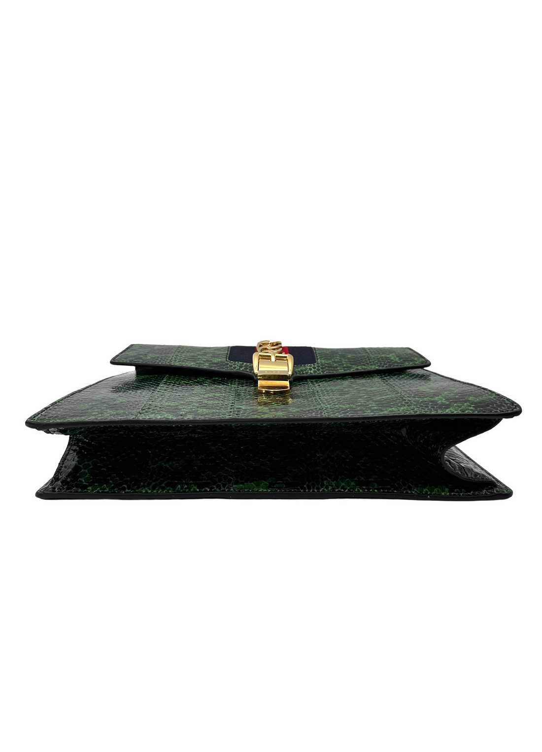 Gucci Sylvie Green Python Leather Large Size Handle Bag GG1331