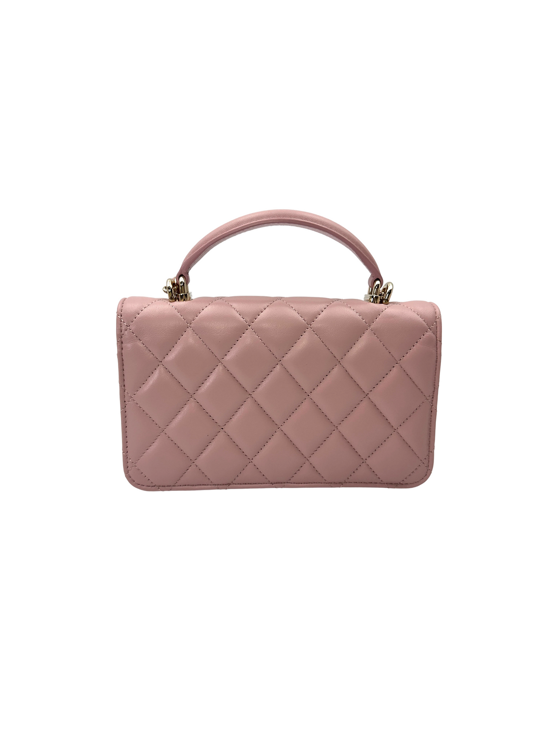 Chanel Classic Flap Pink Quilted Lambskin Top Handle Shoulder Bag(XU***XC) IRIS247