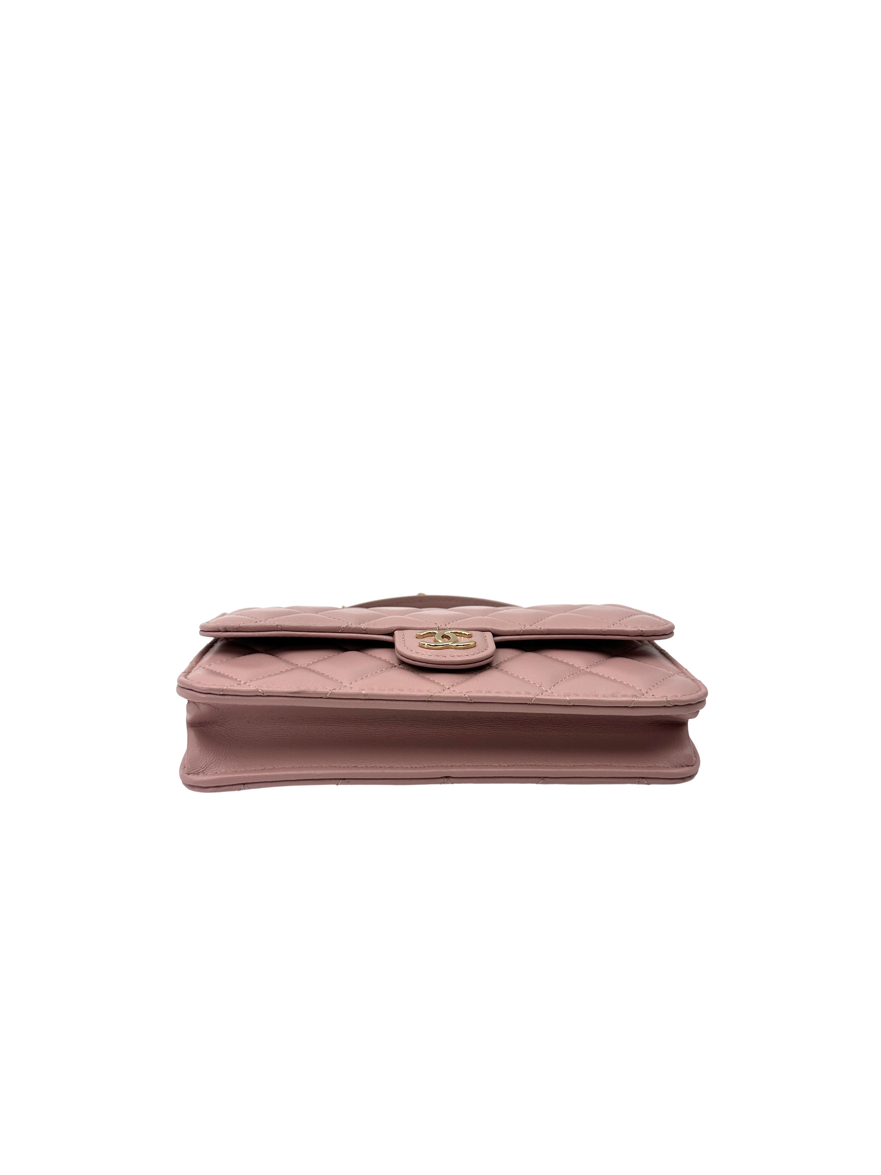 Chanel Classic Flap Pink Quilted Lambskin Top Handle Shoulder Bag(XU***XC) IRIS247