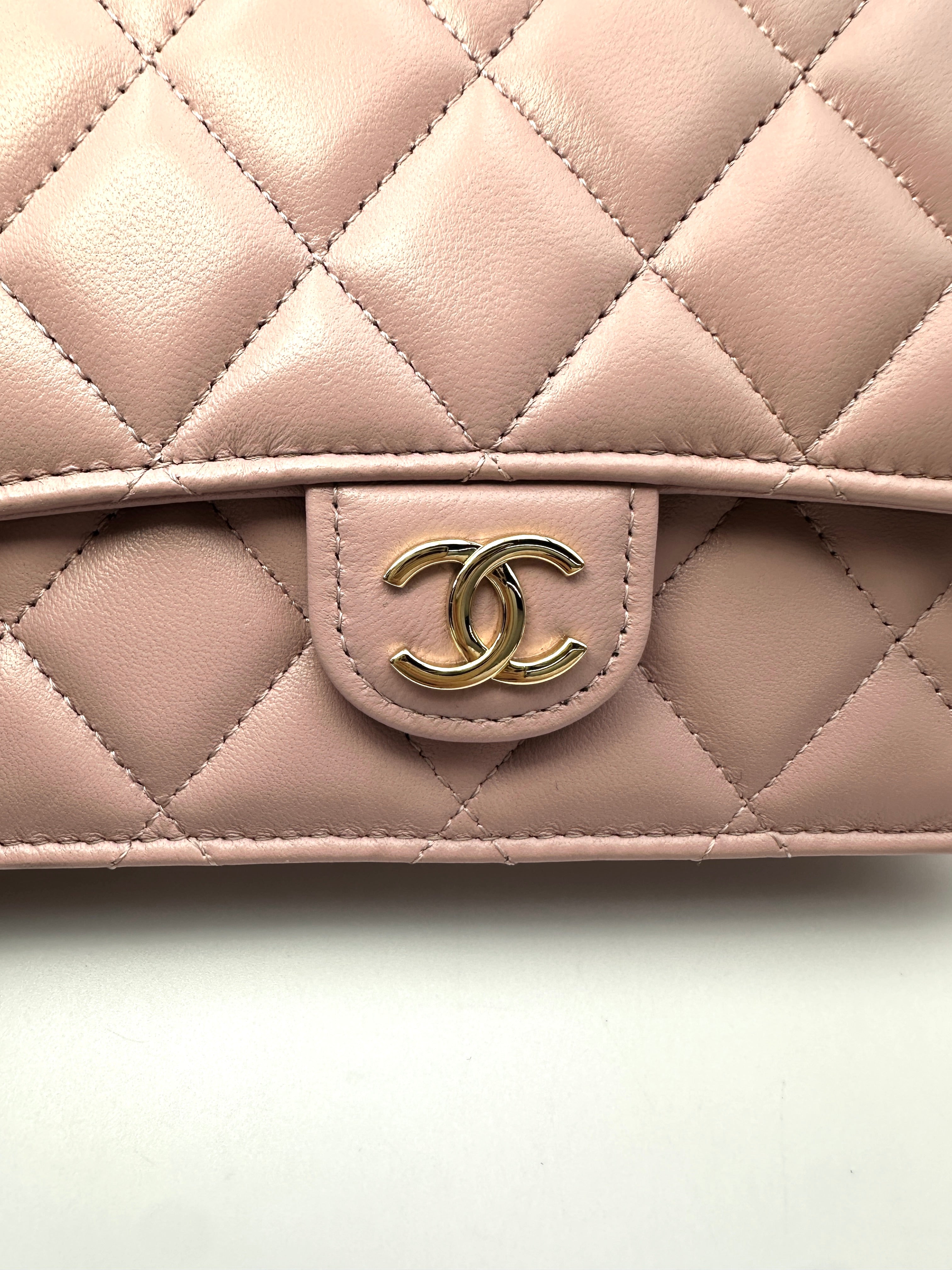 Chanel Classic Flap Pink Quilted Lambskin Top Handle Shoulder Bag(XU***XC) IRIS247