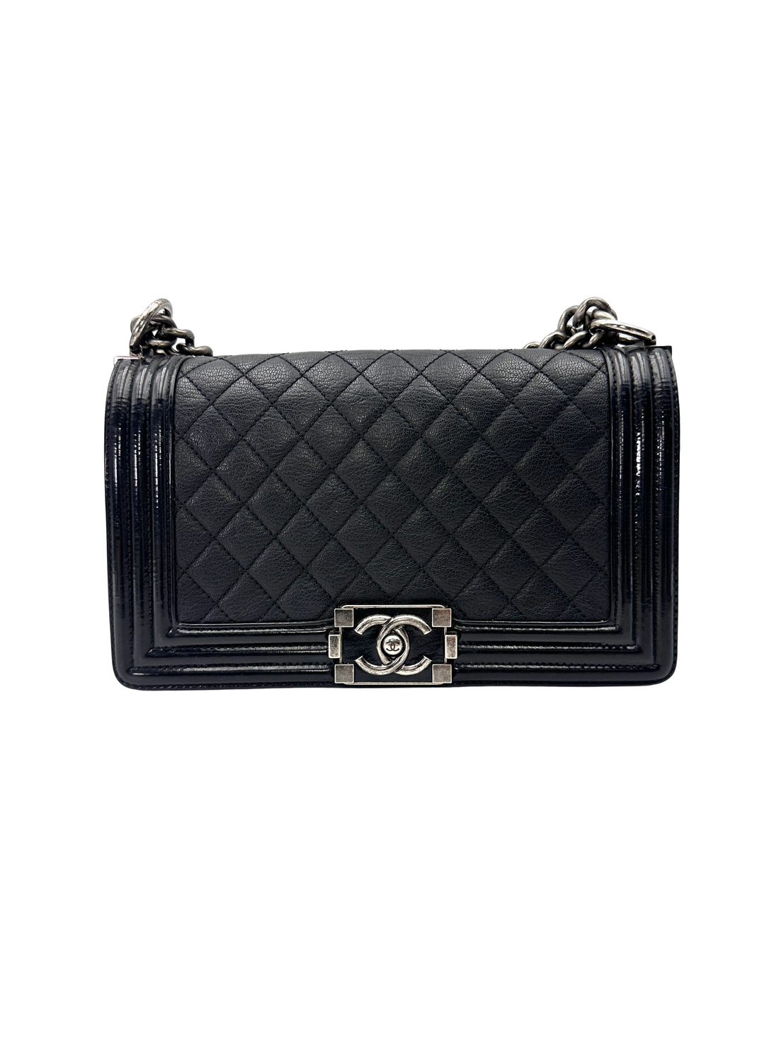 Chanel LeBoy Black Quilted Leather Flap Bag With Silver Buckle(21***28) CC2183