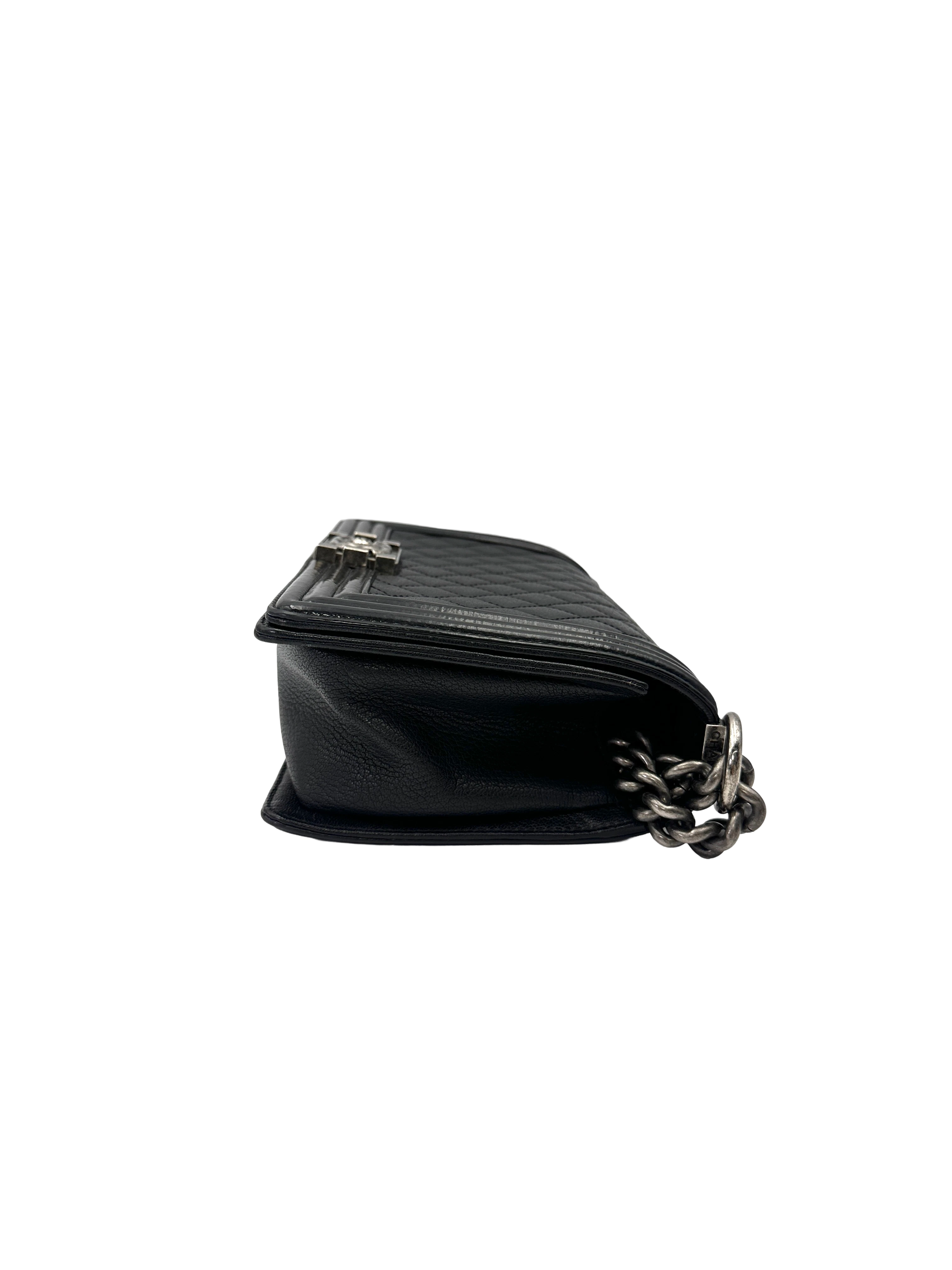 Chanel LeBoy Black Quilted Leather Flap Bag With Silver Buckle(21***28) CC2183