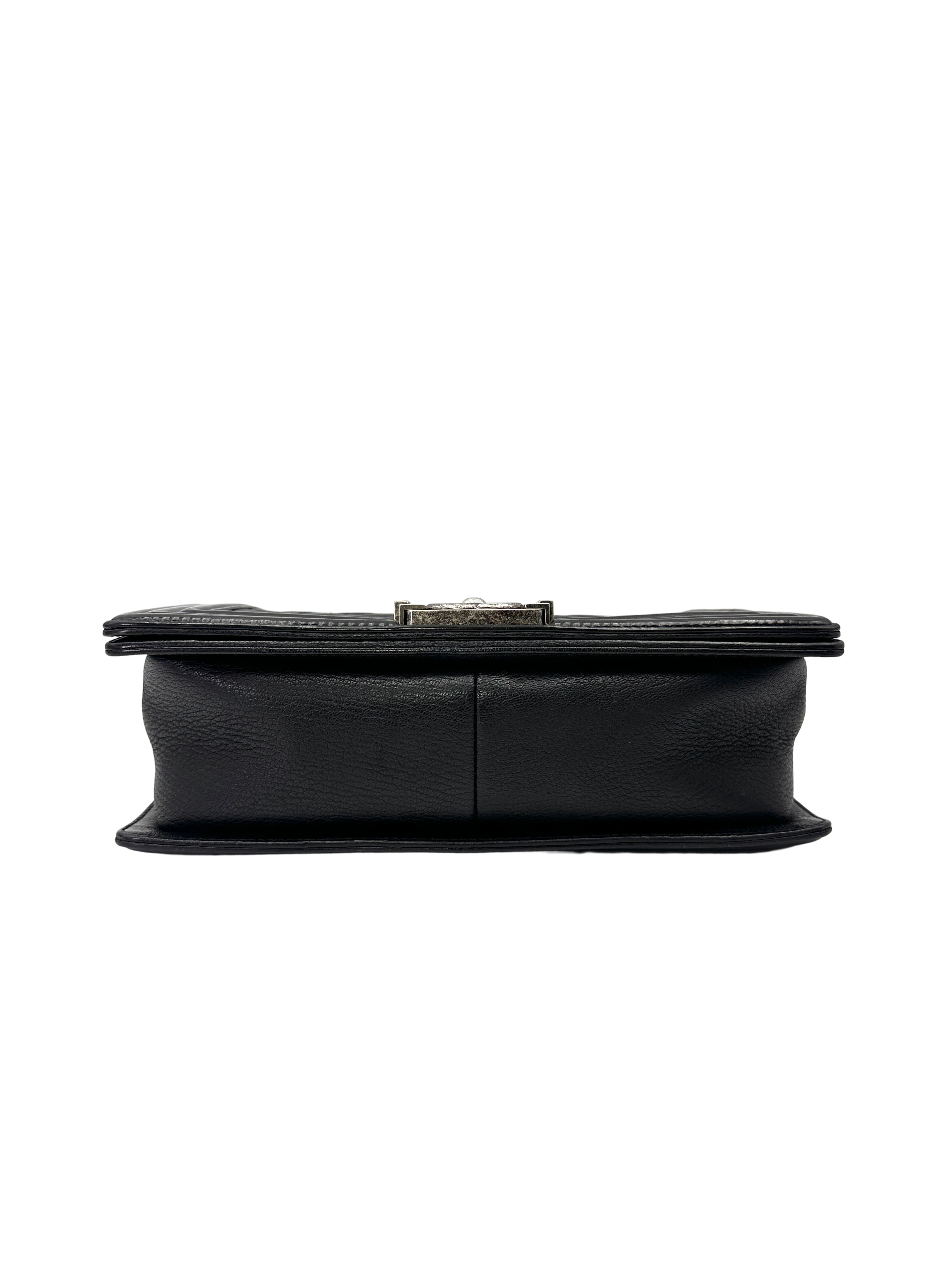 Chanel LeBoy Black Quilted Leather Flap Bag With Silver Buckle(21***28) CC2183