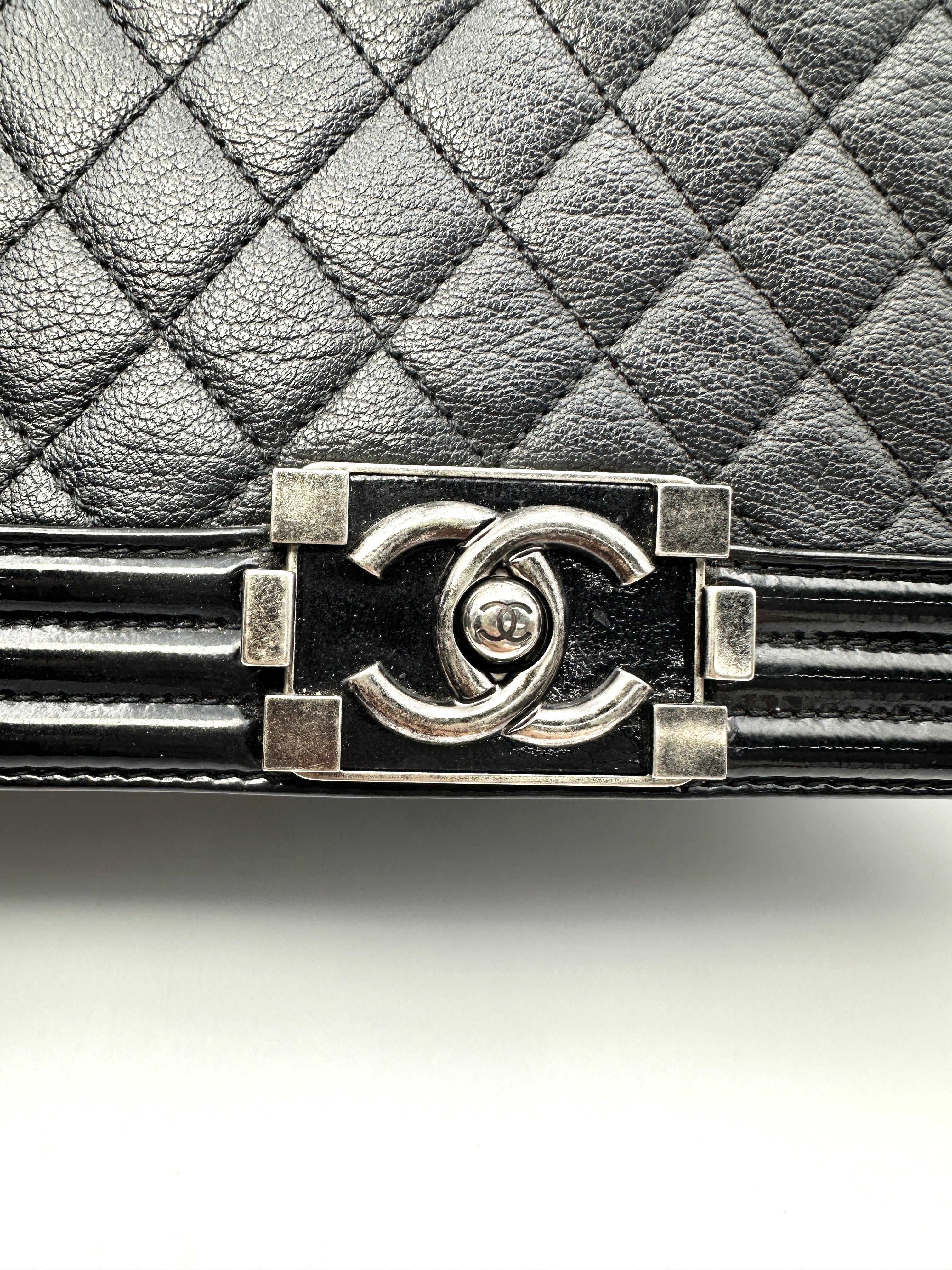 Chanel LeBoy Black Quilted Leather Flap Bag With Silver Buckle(21***28) CC2183
