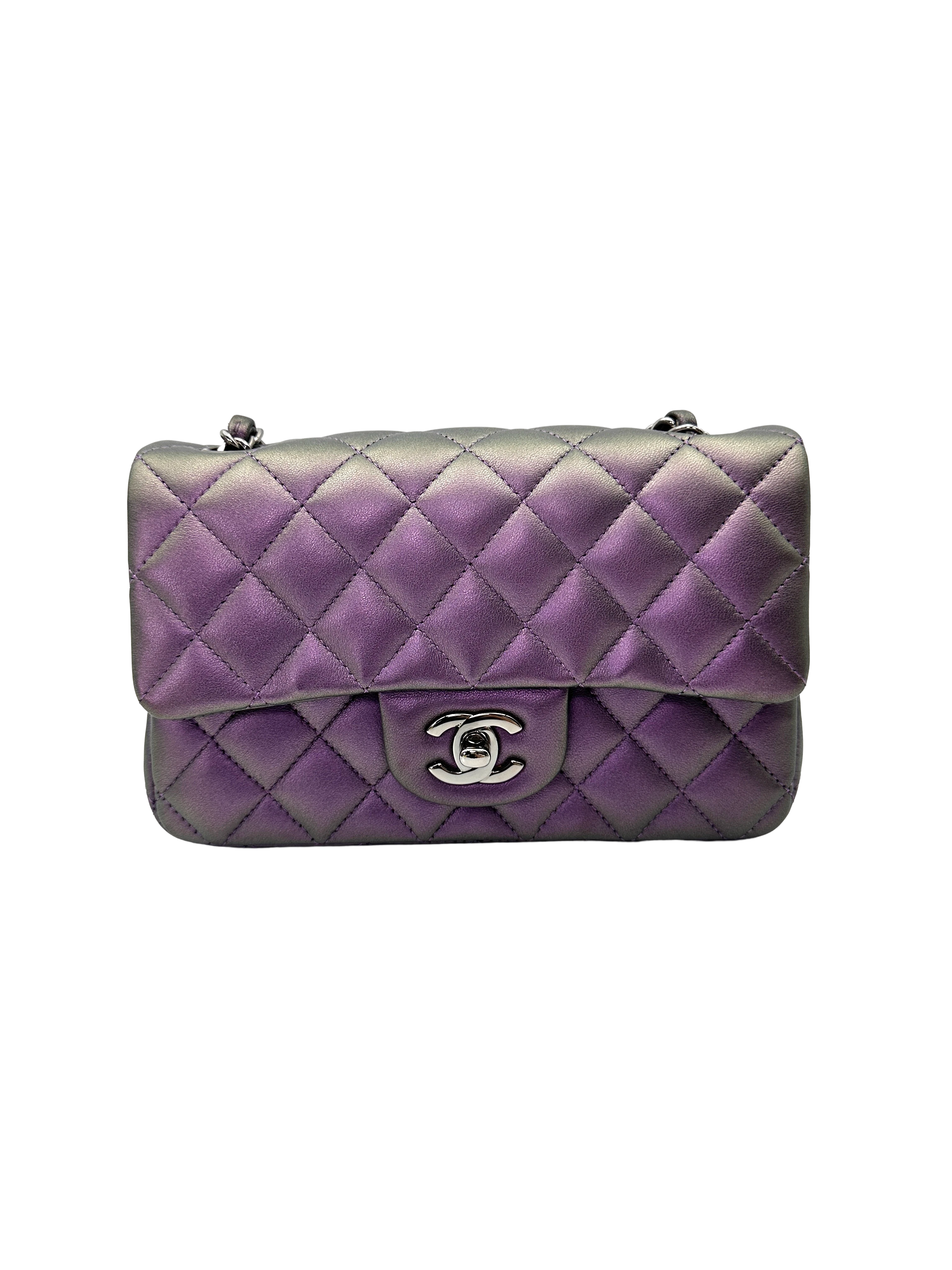 Chanel Classic Flap Iridescent Purple Quilted Leather Shoulder Bag With Silver Buckle(24***29) IRIS246