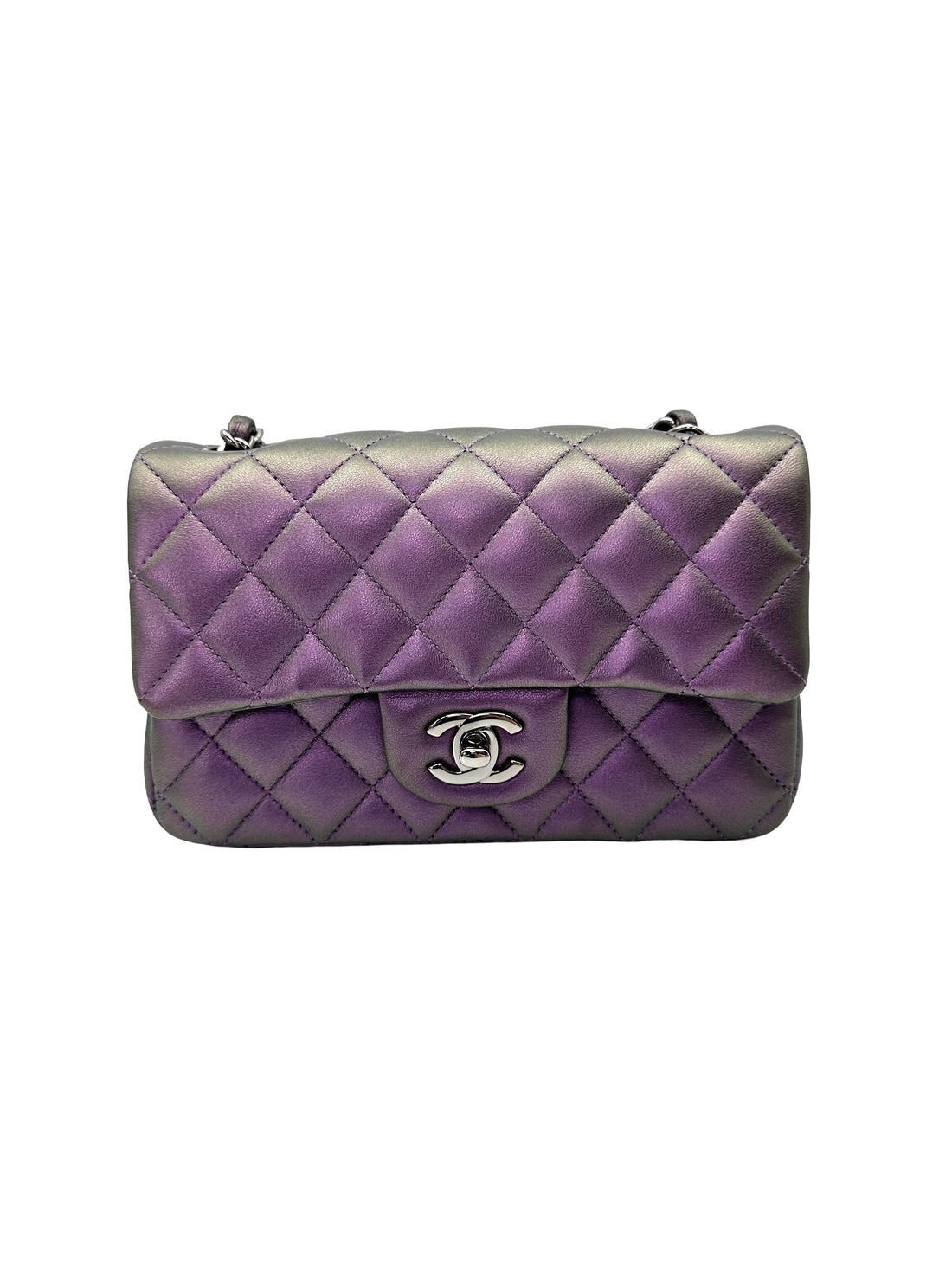 Chanel Classic Flap Iridescent Purple Quilted Leather Shoulder Bag With Silver Buckle(24***29) IRIS246