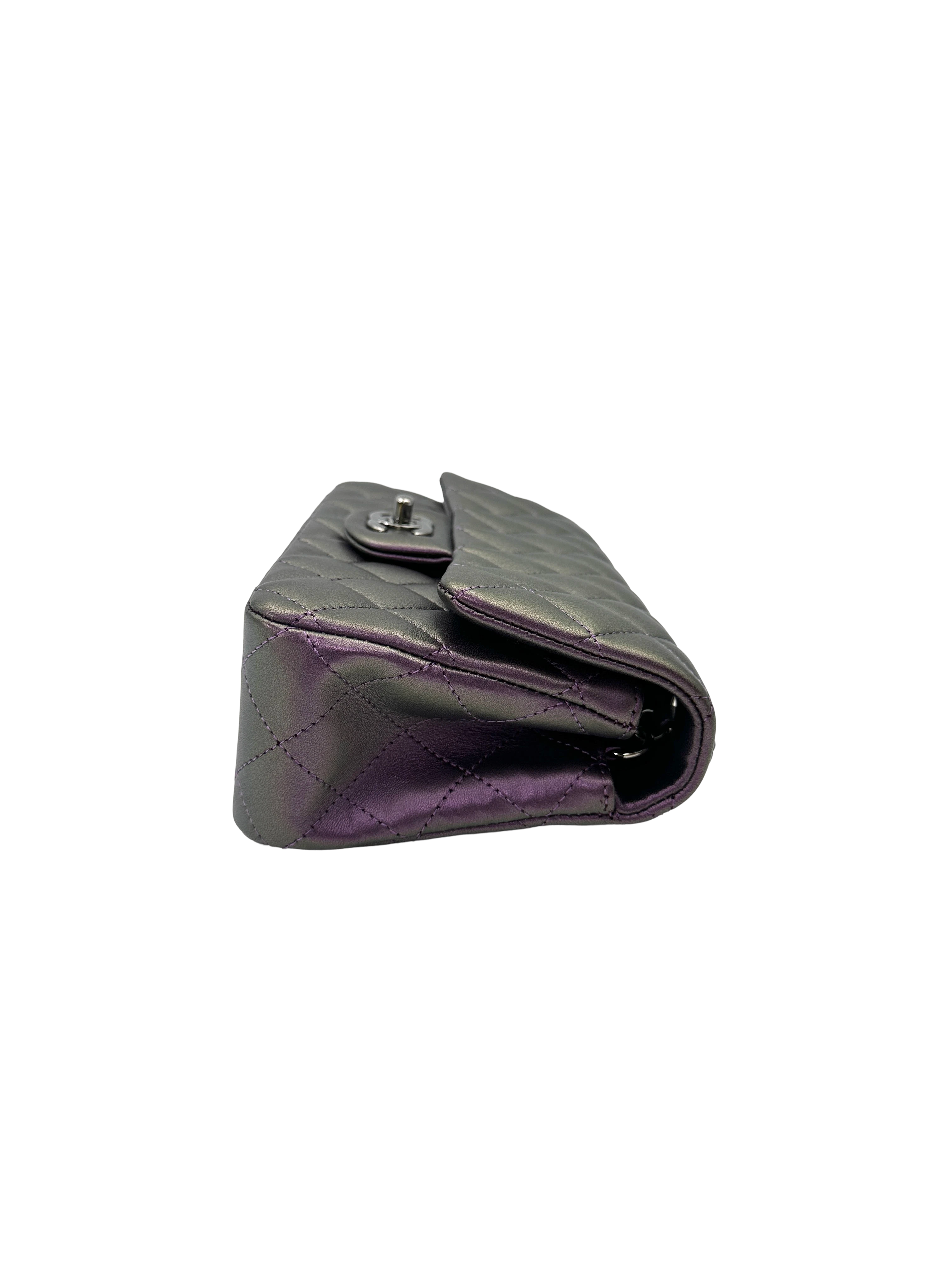 Chanel Classic Flap Iridescent Purple Quilted Leather Shoulder Bag With Silver Buckle(24***29) IRIS246