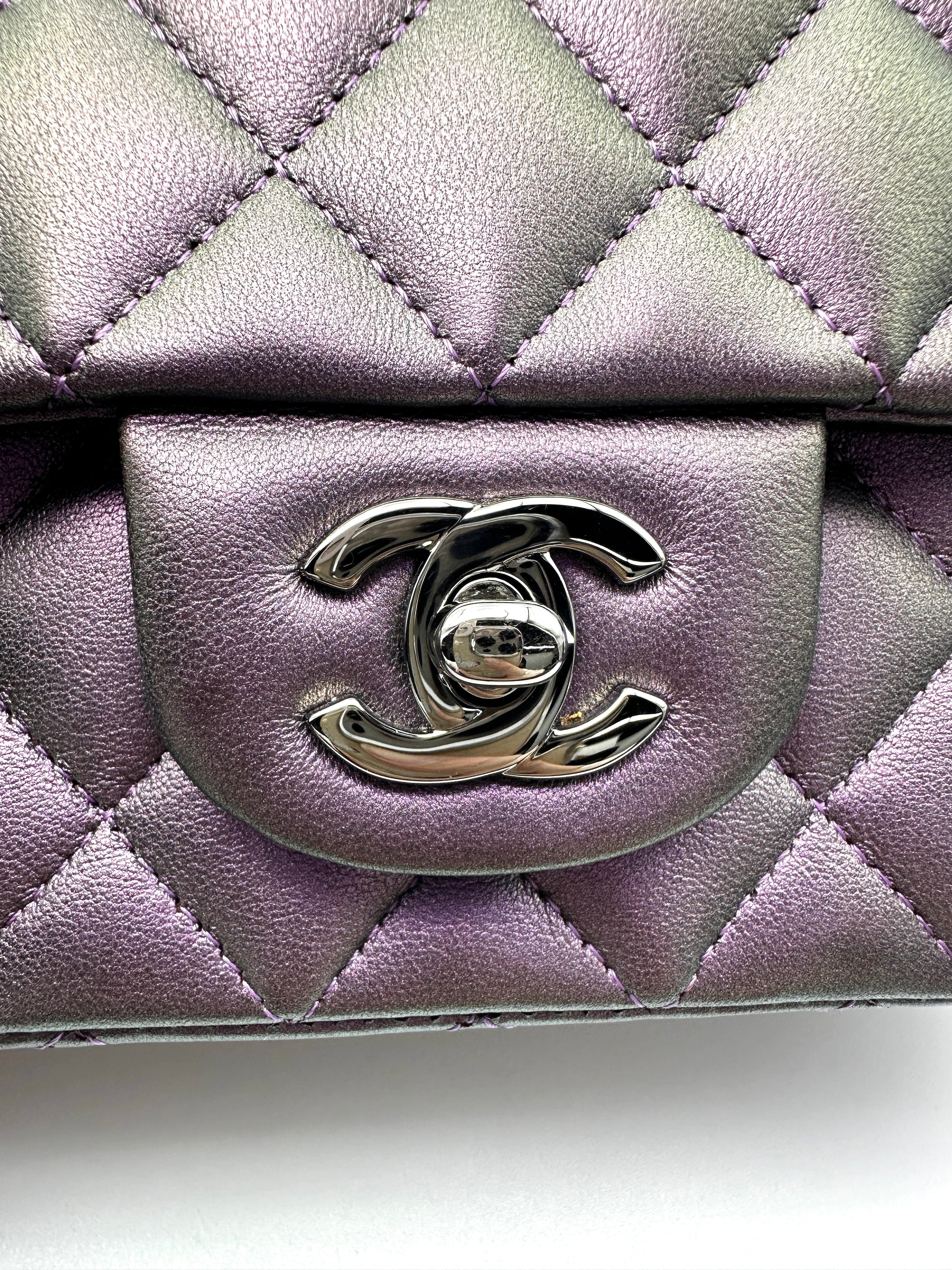 Chanel Classic Flap Iridescent Purple Quilted Leather Shoulder Bag With Silver Buckle(24***29) IRIS246