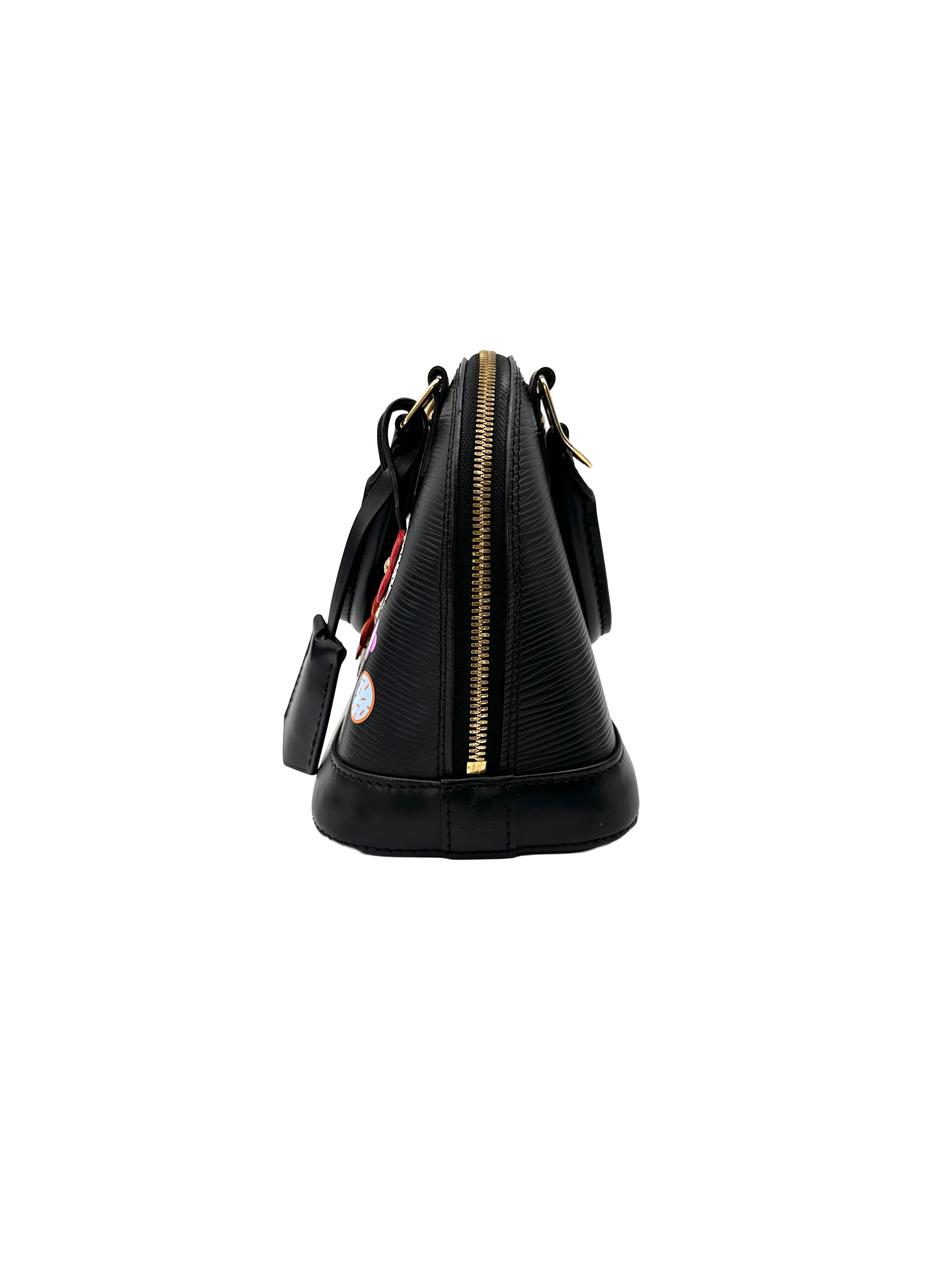 Louis Vuitton Alma BB Multicolor Flower Embellished Black Epi Leather Handle Bag LV3045
