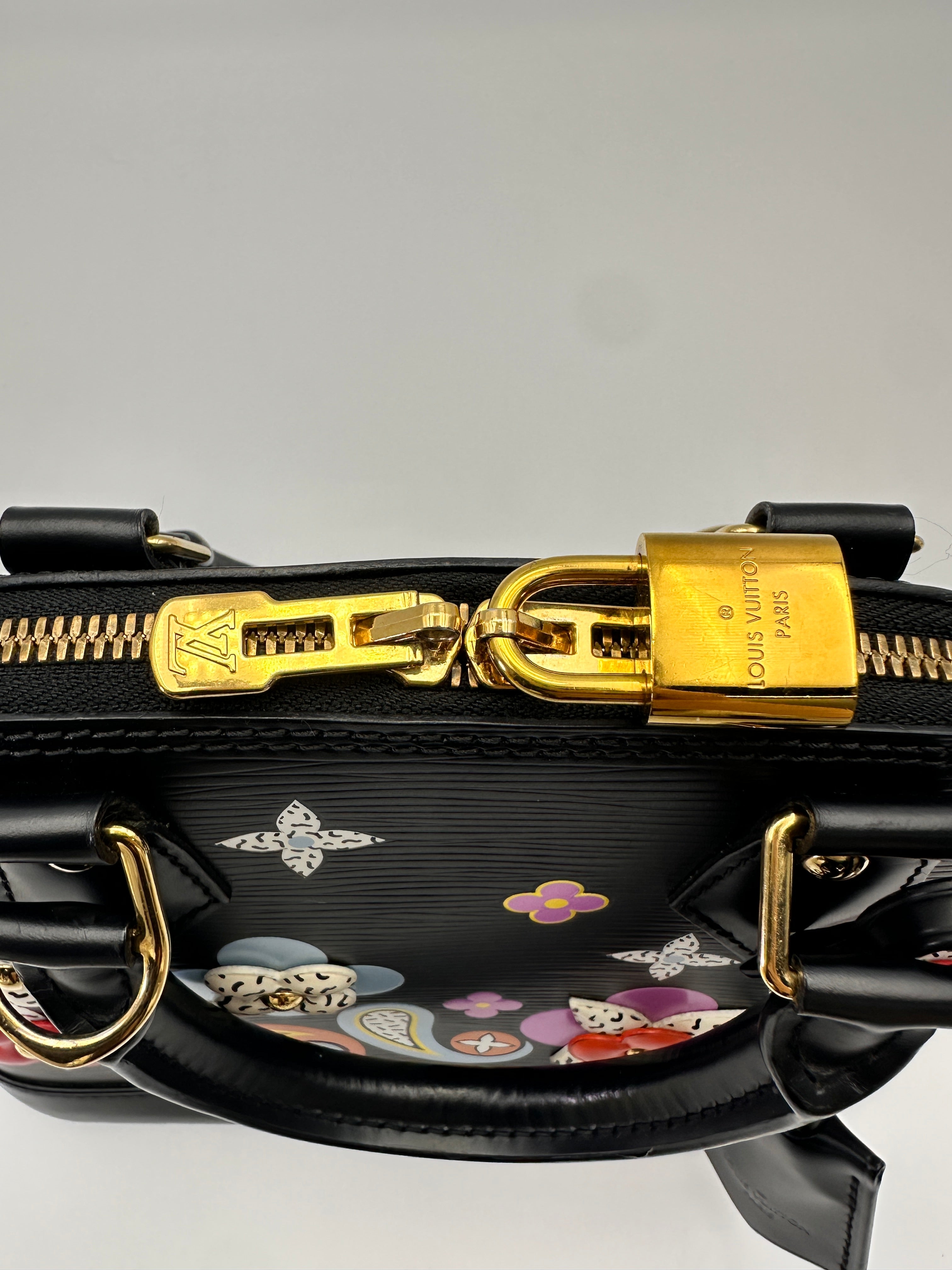 Louis Vuitton Alma BB Multicolor Flower Embellished Black Epi Leather Handle Bag LV3045